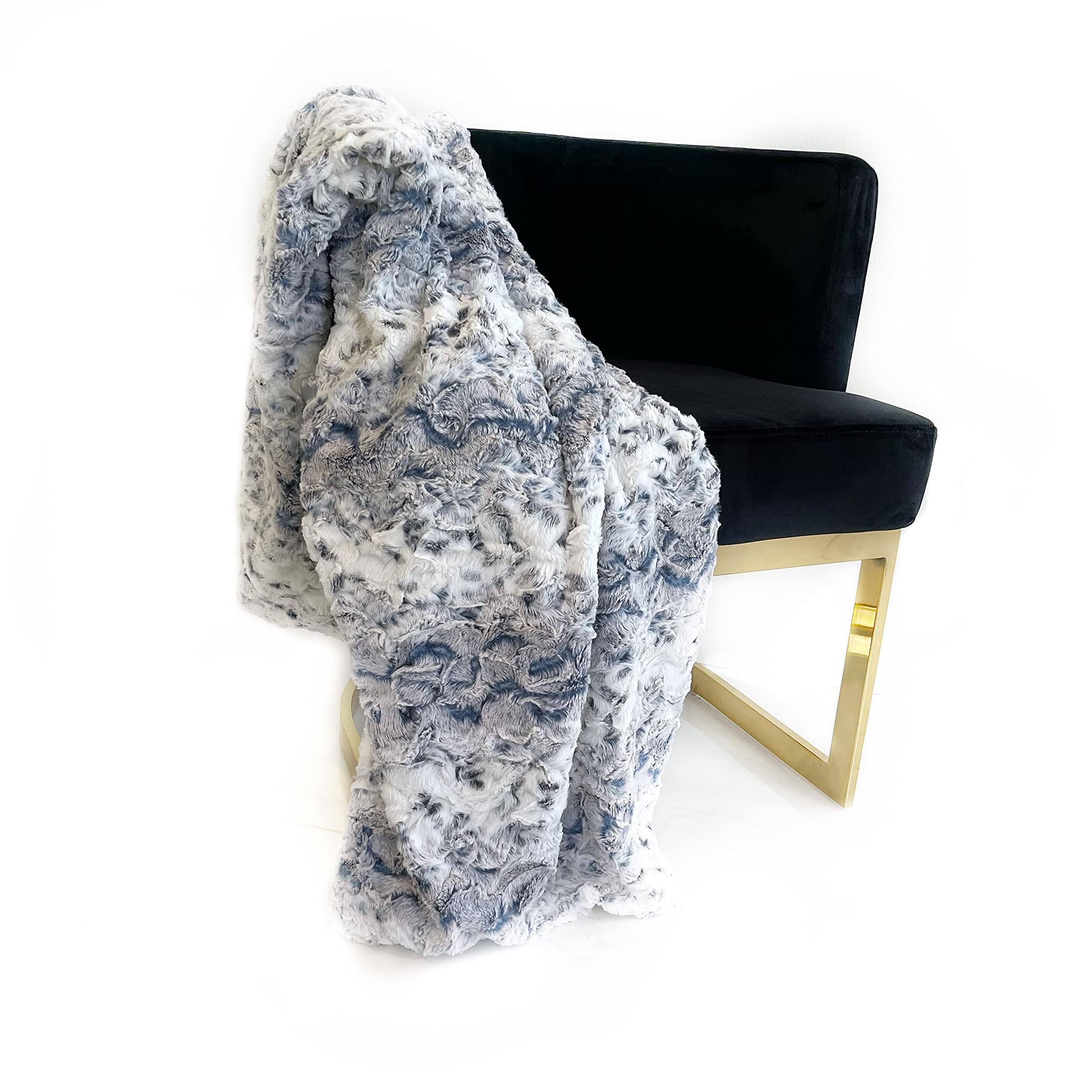 Plutus Navy Snowy Owl Faux Fur Luxury Throw Blanket 114In X 120In