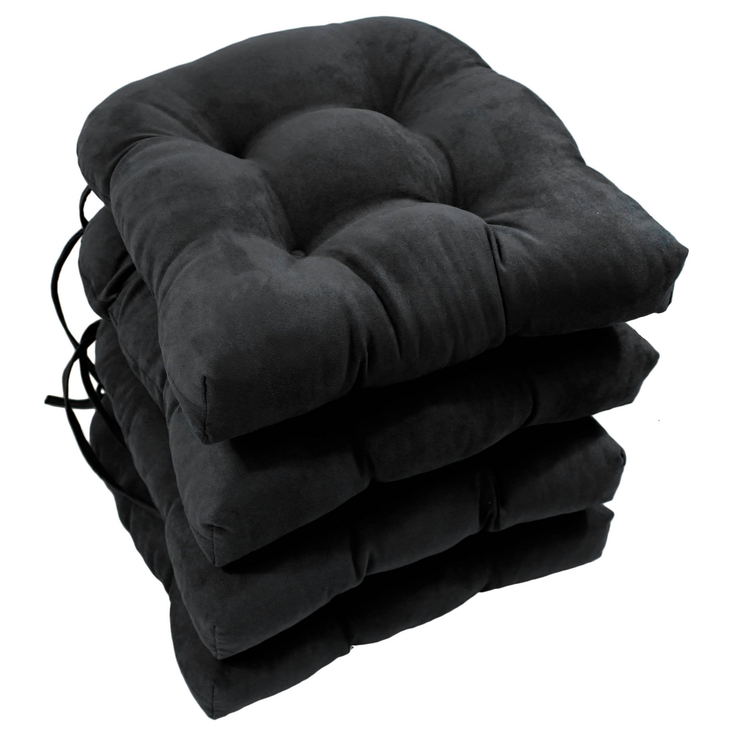 16-inch Solid Micro Suede U-shaped Tufted Chair Cushions (Set of 4) - Black