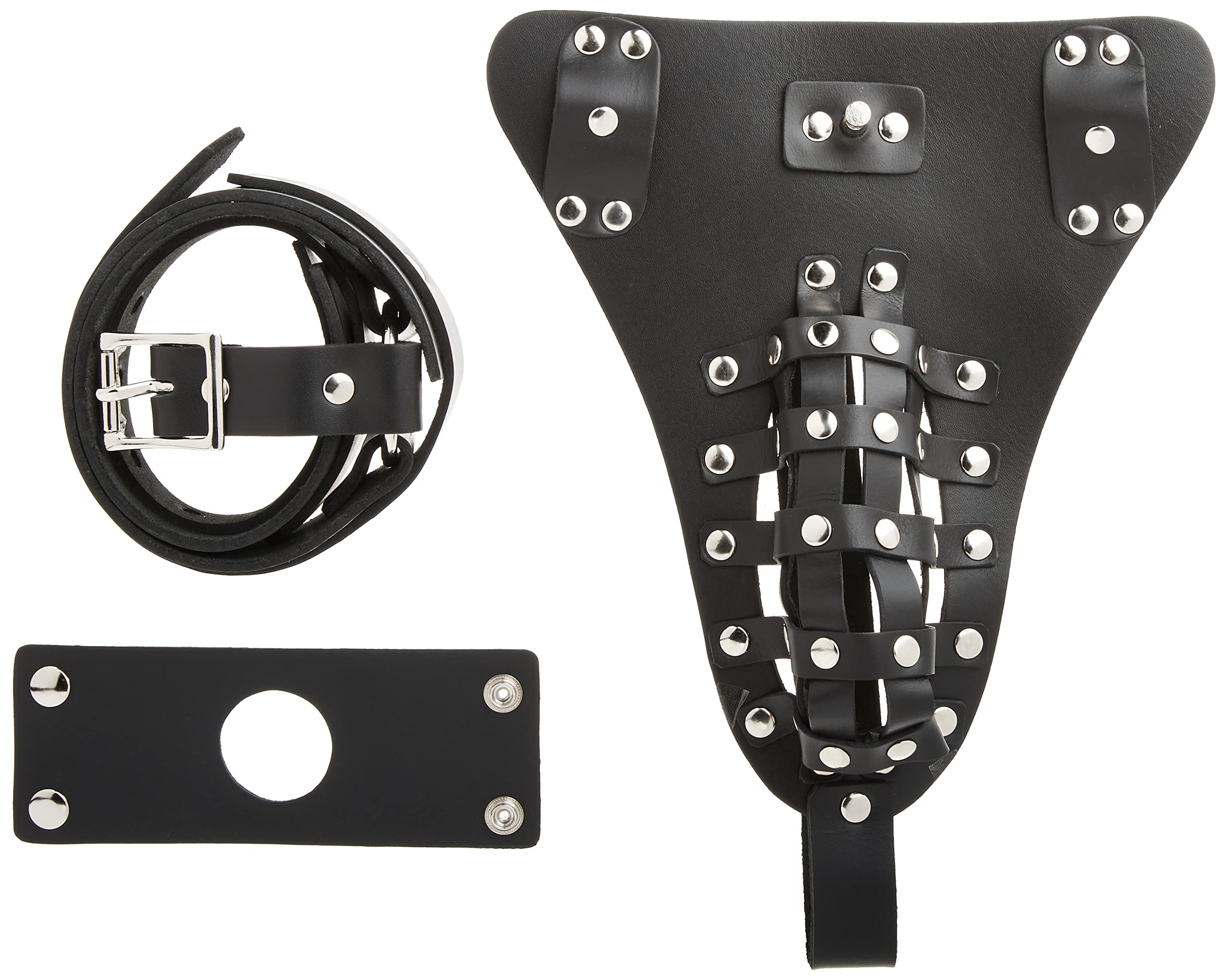 The Safety Net Leather Male Chastity Belt with Anal Plug Harness