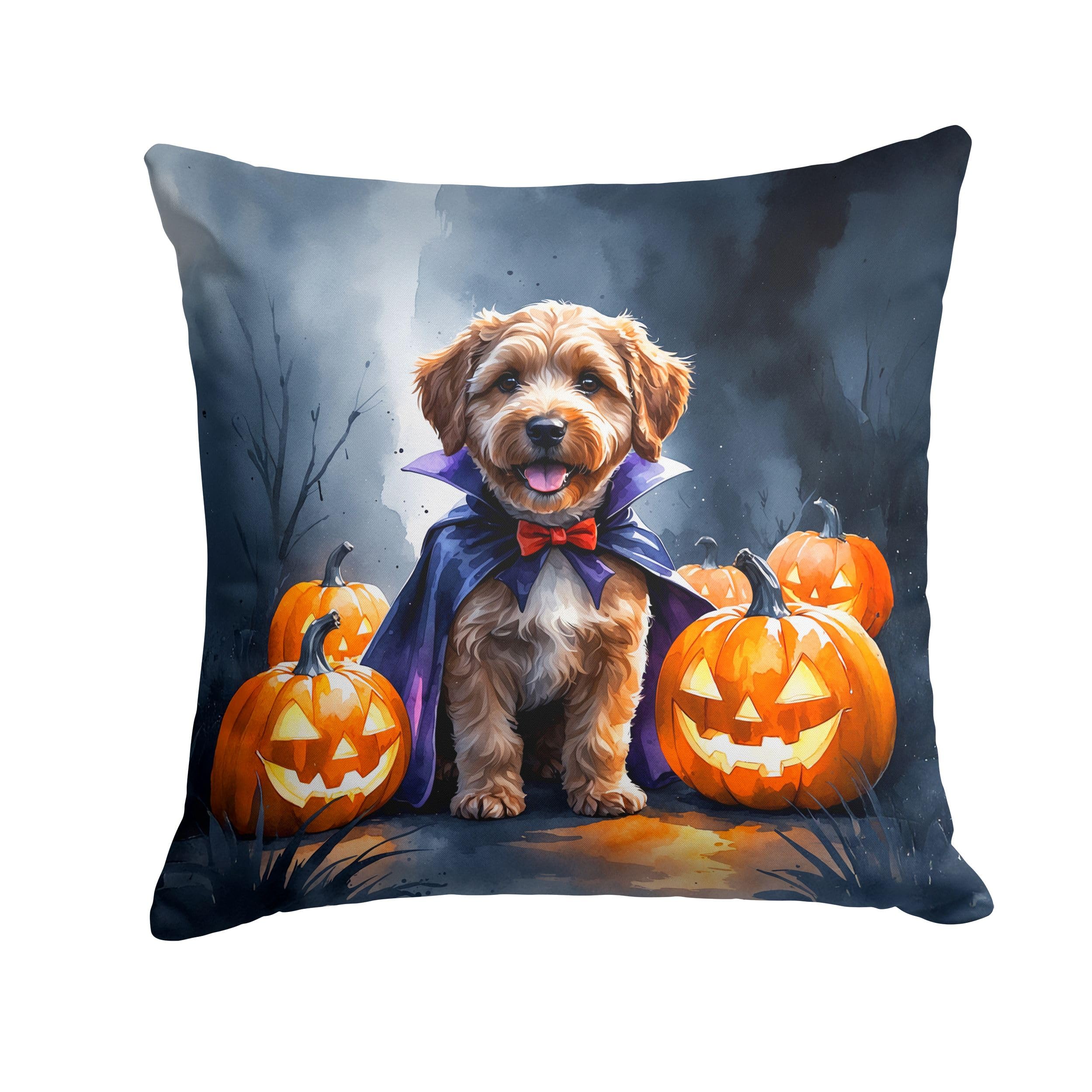 Carolines Treasures Chocolate Labradoodle Puppy Halloween Throw Pillow Machine Washable, Indoor Outdoor Decorative Pillow for Couch, Bed or Patio, 18Hx18W