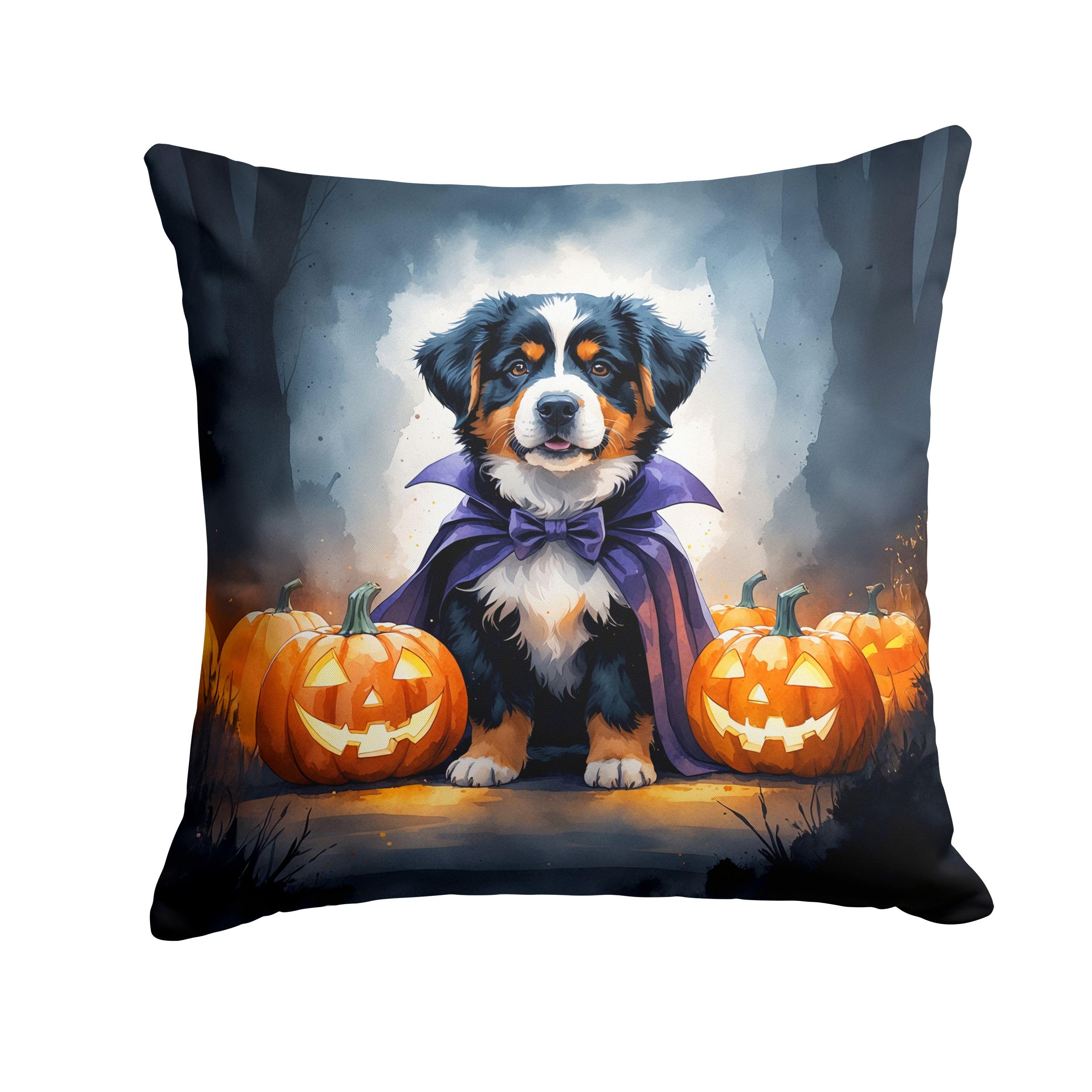 Carolines Treasures Bernese Mountain Dog Puppy Halloween Throw Pillow Machine Washable, Indoor Outdoor Decorative Pillow for Couch, Bed or Patio, 14Hx14W