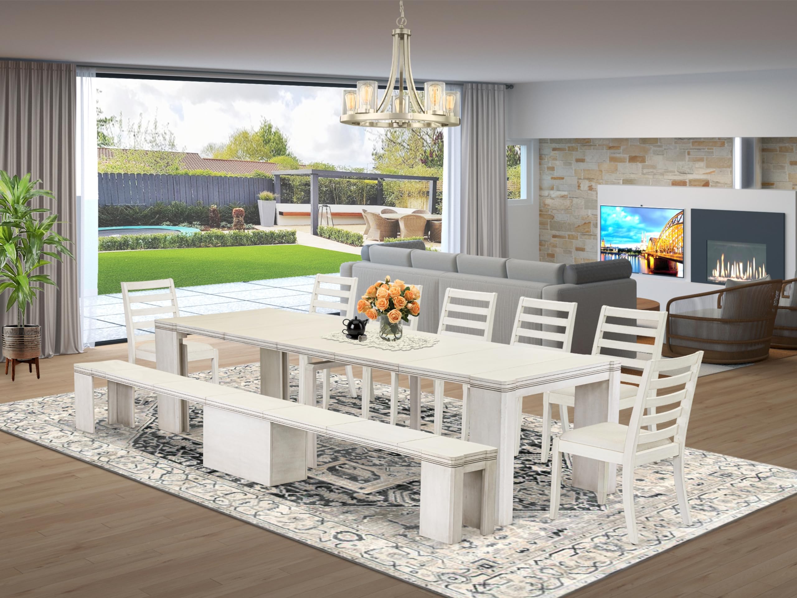 9 Pieces Extendable Dining Set Includes a Rectangle Kitchen Table