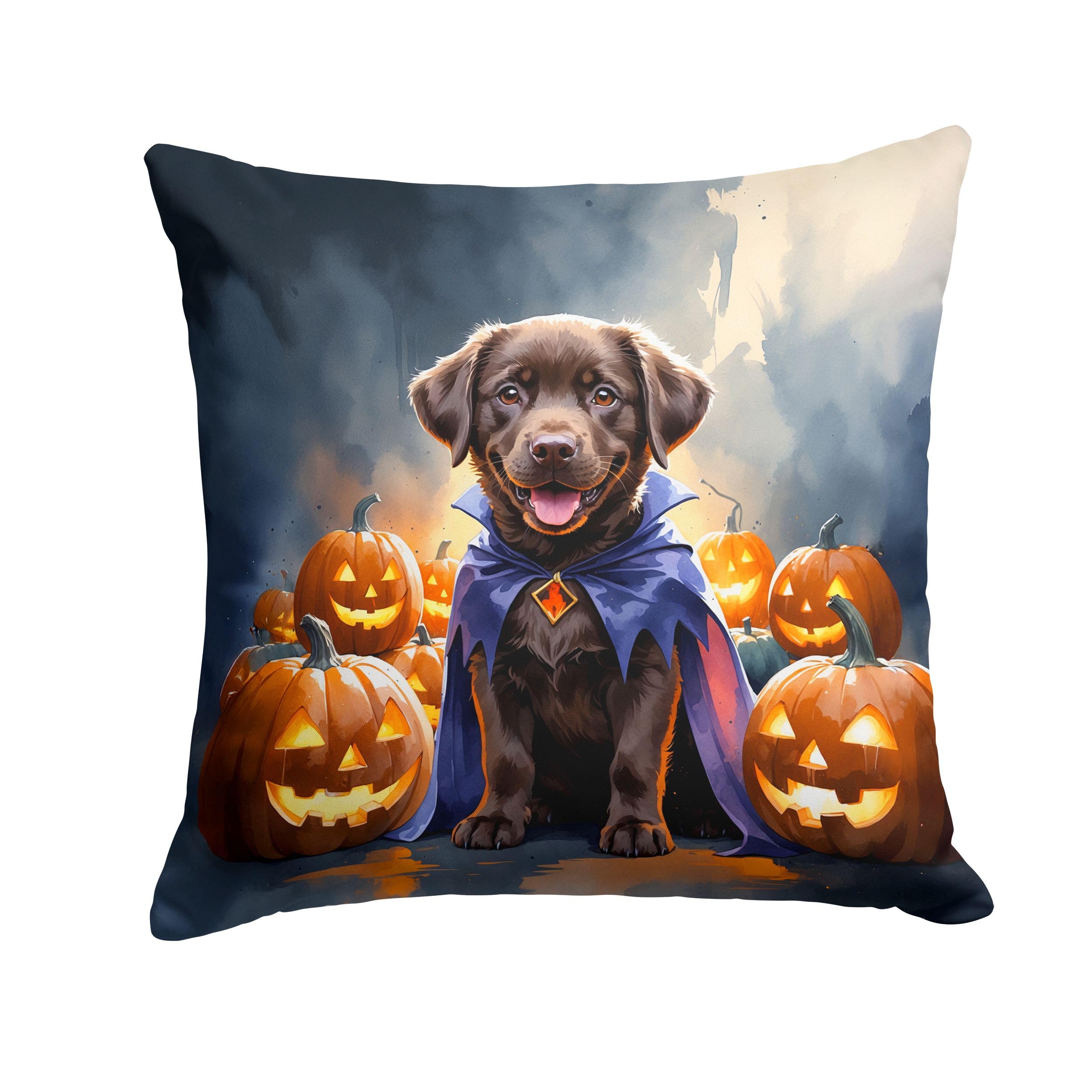 Carolines Treasures Chocolate Labrador Retriever Puppy Halloween Throw Pillow Machine Washable, Indoor Outdoor Decorative Pillow for Couch, Bed or Patio, 18Hx18W