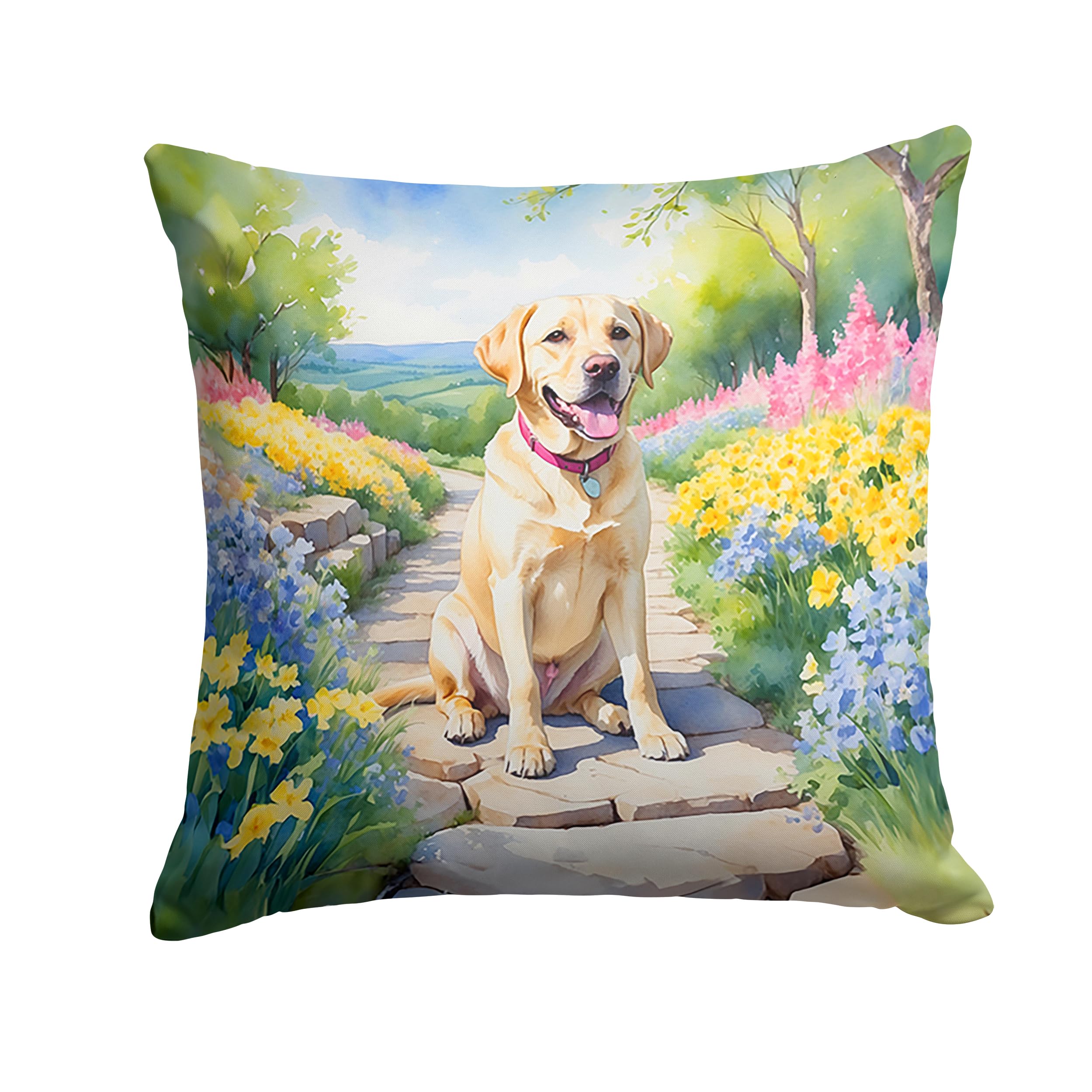 Carolines Treasures Labrador Retriever Spring Path Throw Pillow Machine Washable, Indoor Outdoor Decorative Pillow for Couch, Bed or Patio, 18Hx18W