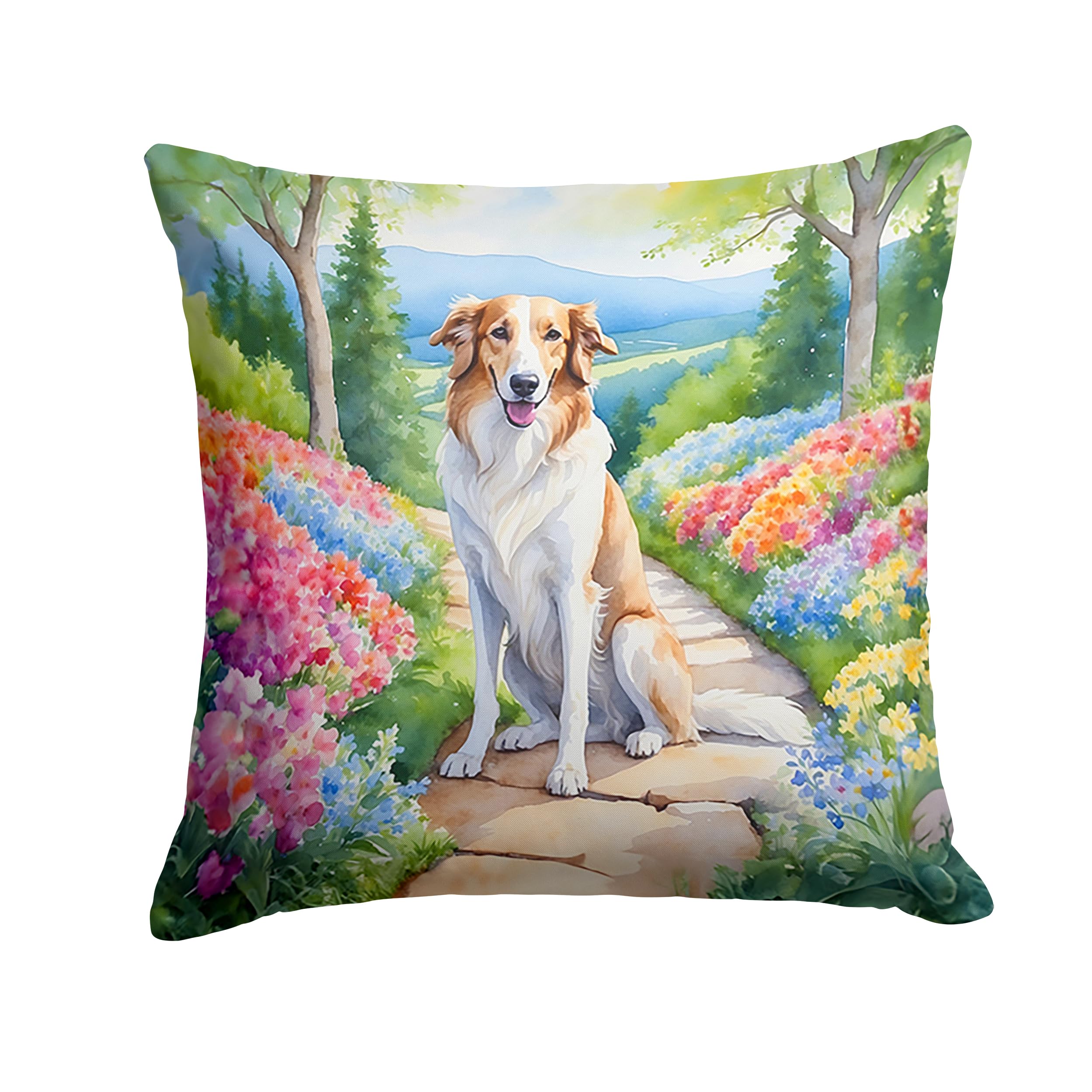 Borzoi Spring Path Throw Pillow