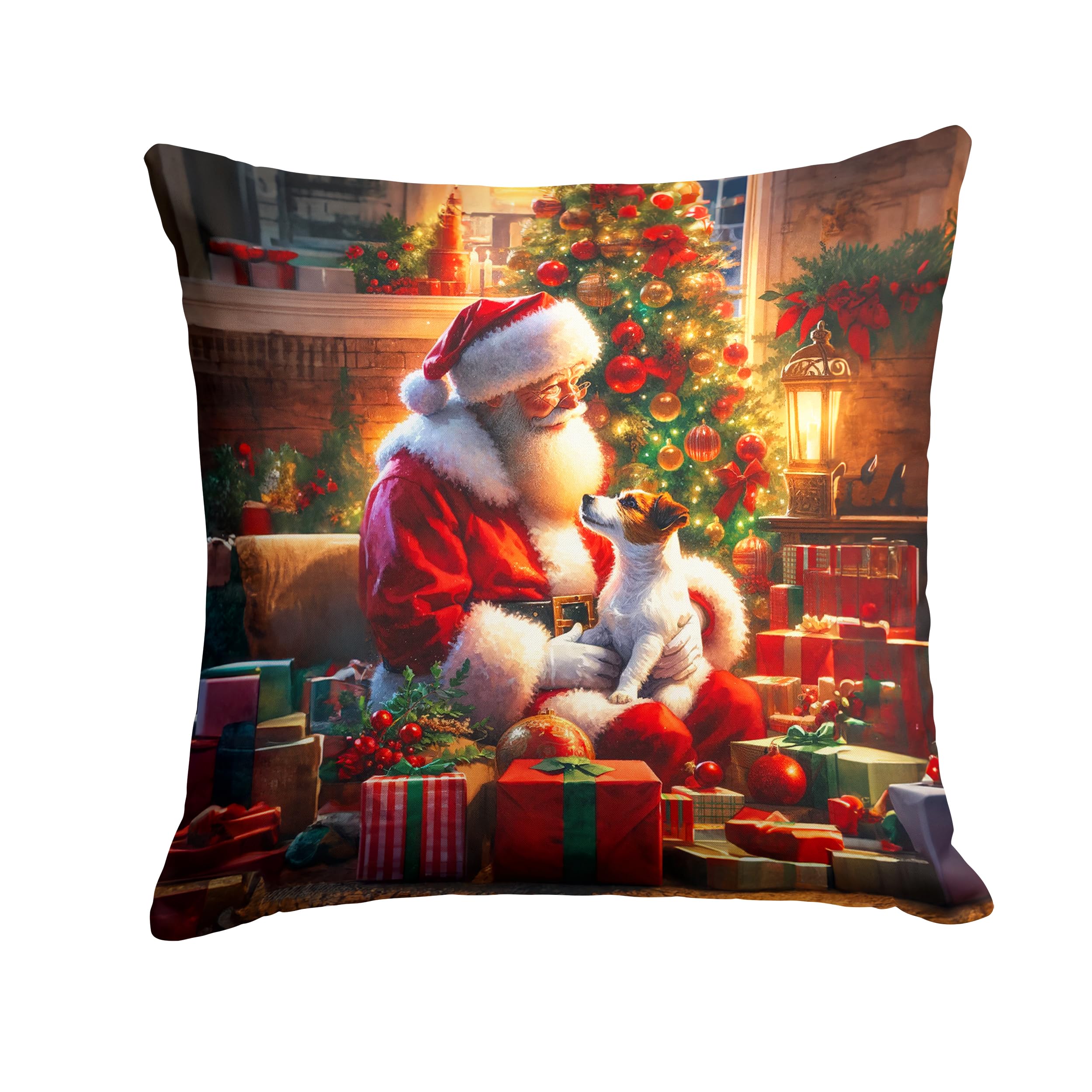Carolines Treasures Jack Russell Terrier and Santa Claus Throw Pillow Machine Washable, Indoor Outdoor Decorative Pillow for Couch, Bed or Patio, 18Hx18W