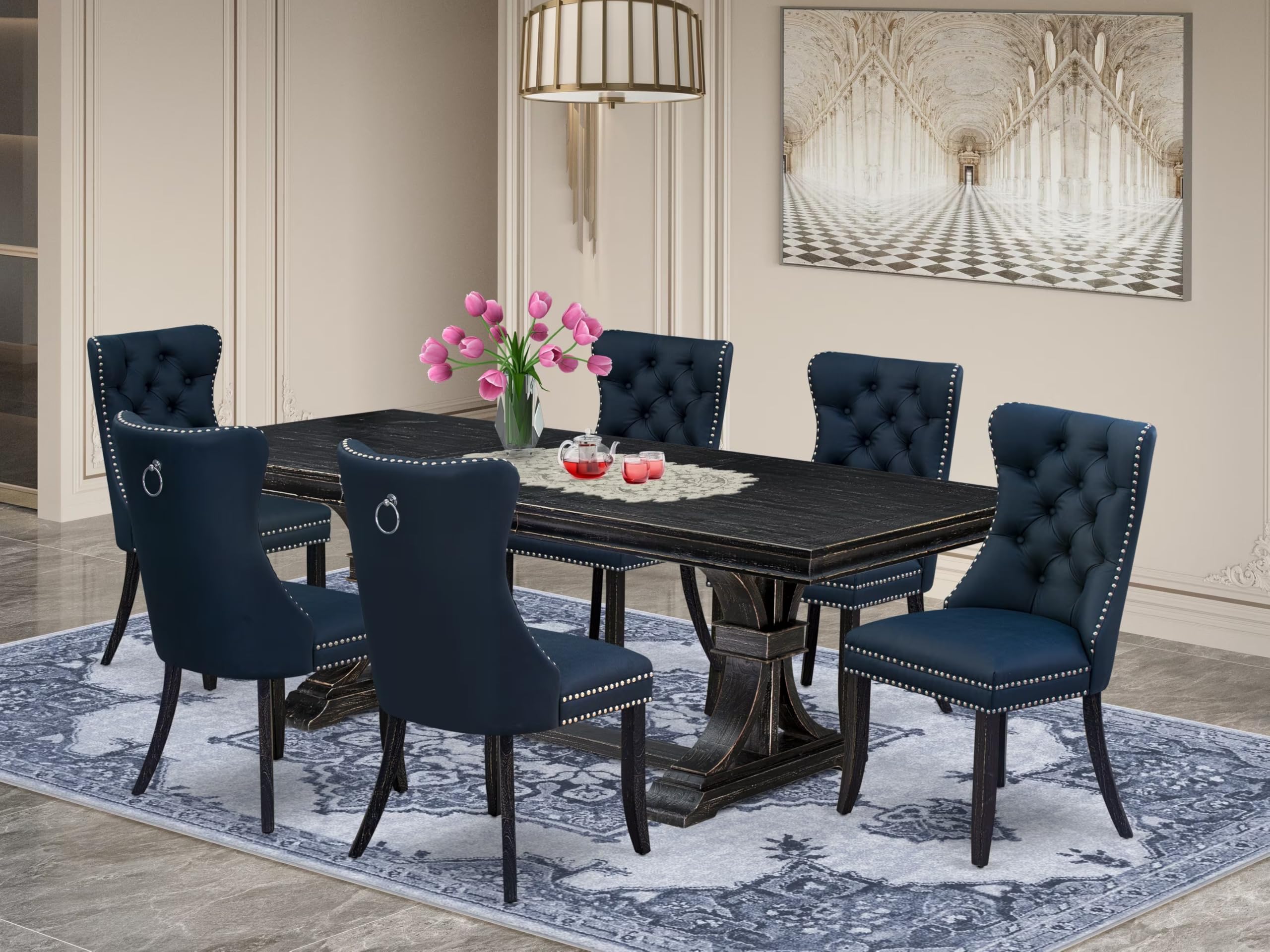 7 piece dining set a breakfast table and 6 Faux Leather kitchen Chairs