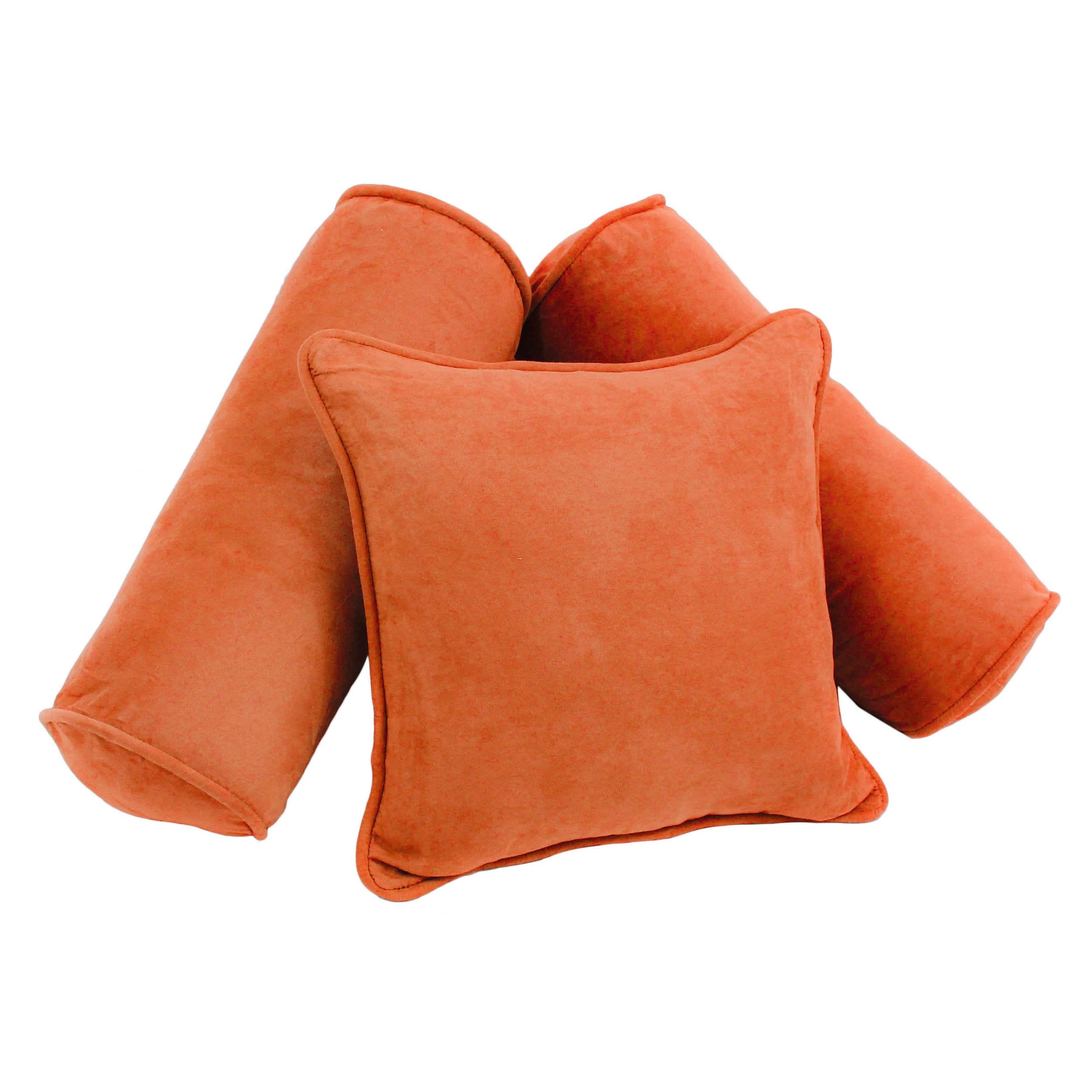 Double-corded Solid Microsuede Throw Pillows with Inserts (Set of 3) - Tangerine Dream