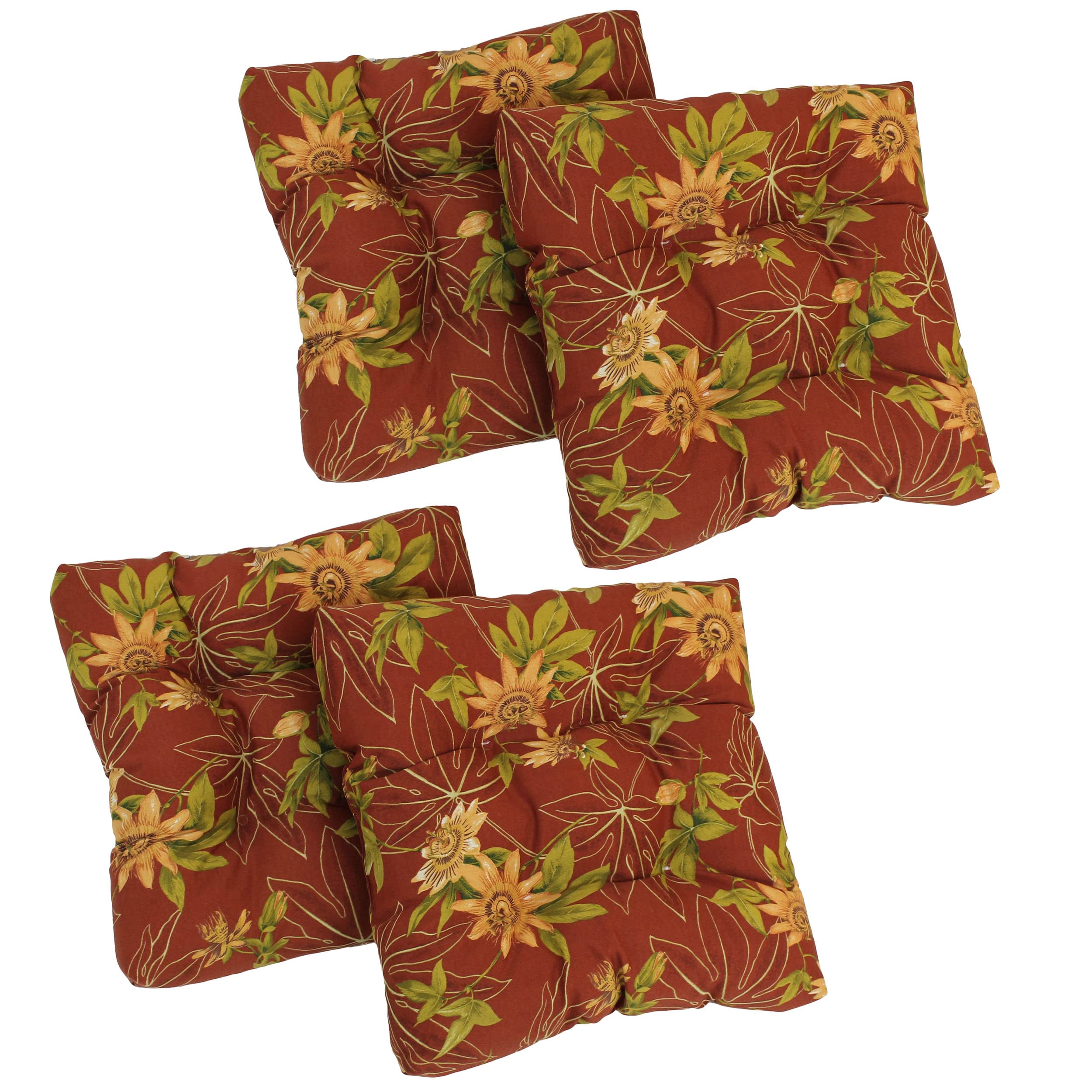 19-inch Squared Spun Polyester Tufted Dining Chair Cushion (Set of Four) - Kingsley Stripe Ruby