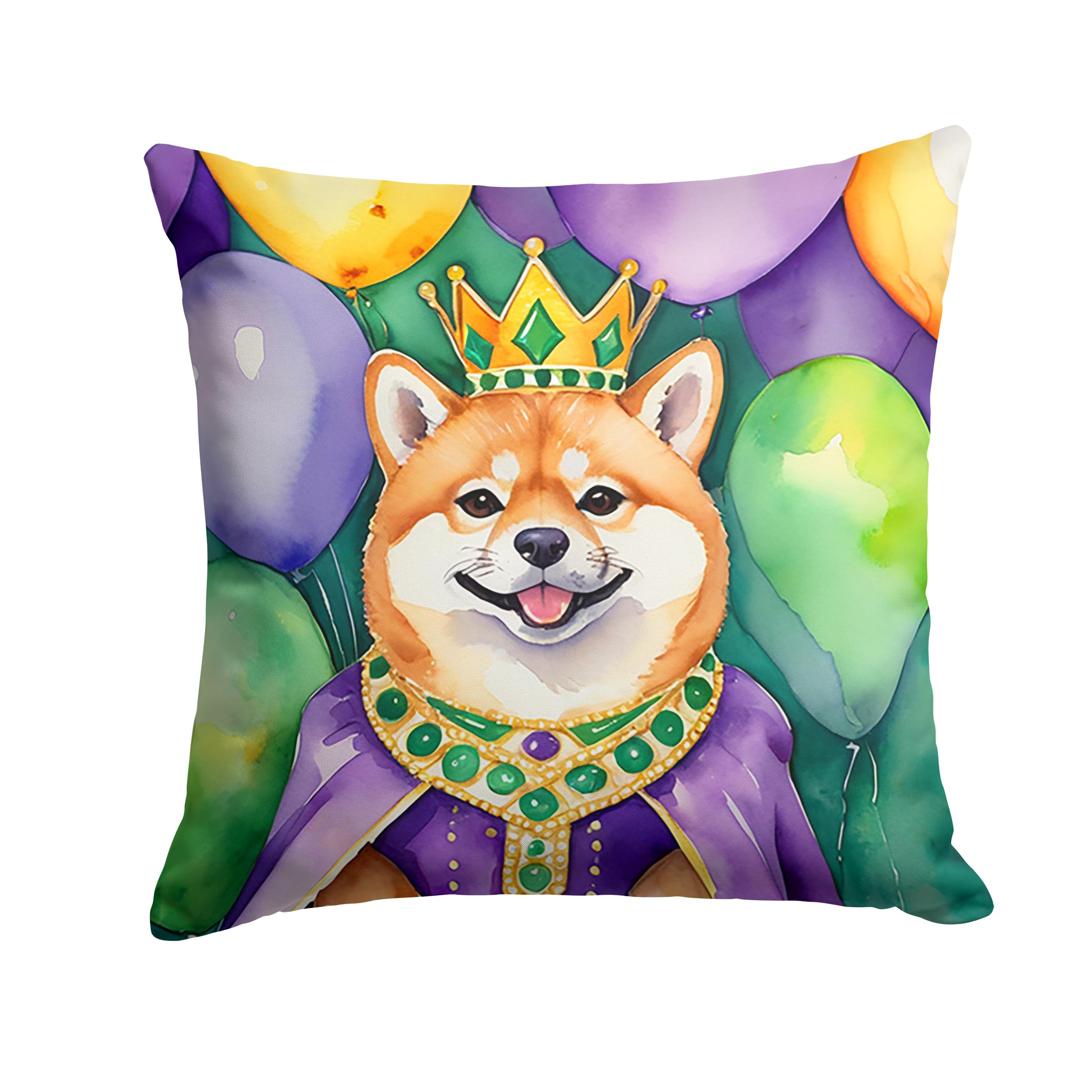 Carolines Treasures Shiba Inu King of Mardi Gras Throw Pillow Machine Washable, Indoor Outdoor Decorative Pillow for Couch, Bed or Patio, 18Hx18W