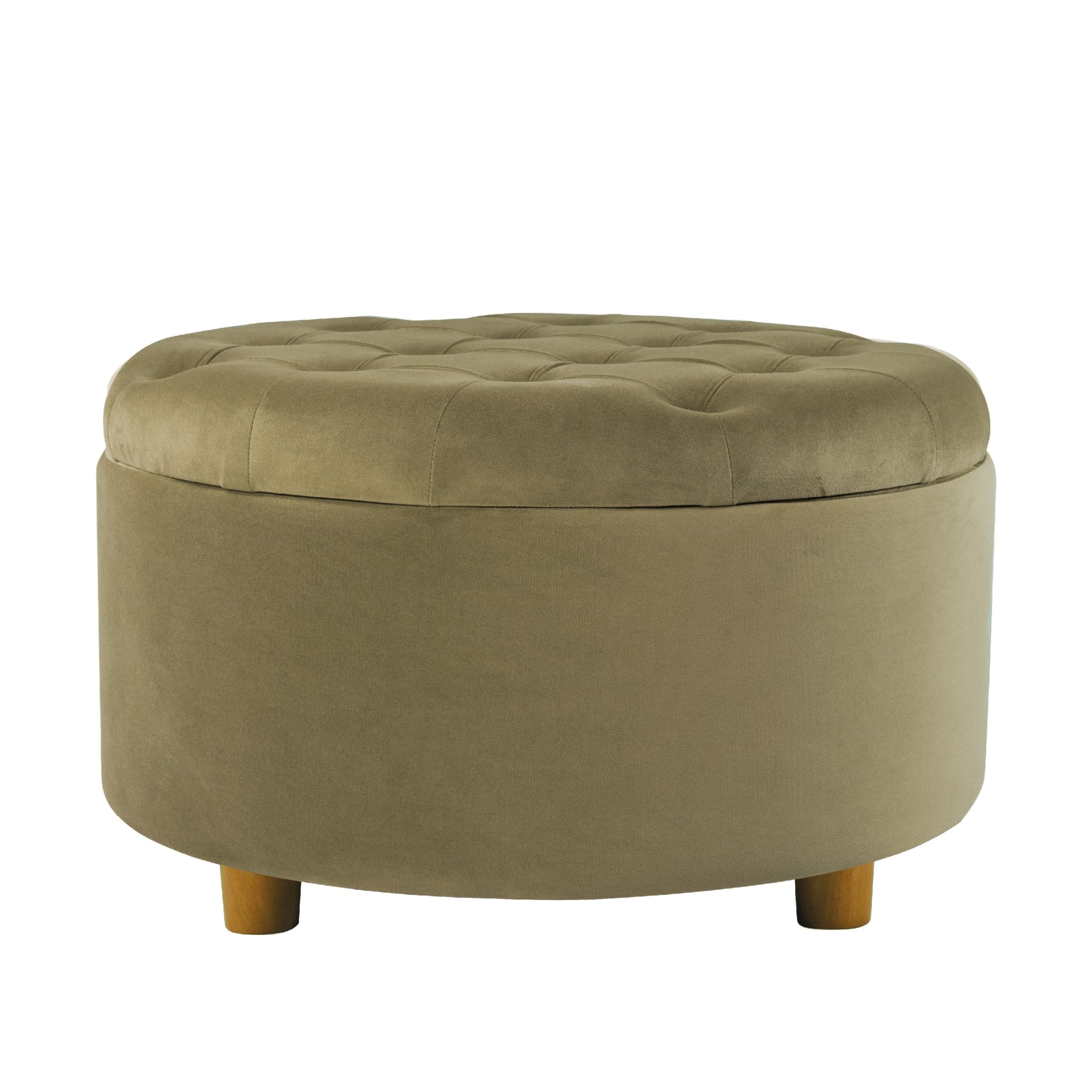 Jo Storage Ottoman, 28 Inch Round Tufted Lift Top, Sage Green Velvet
