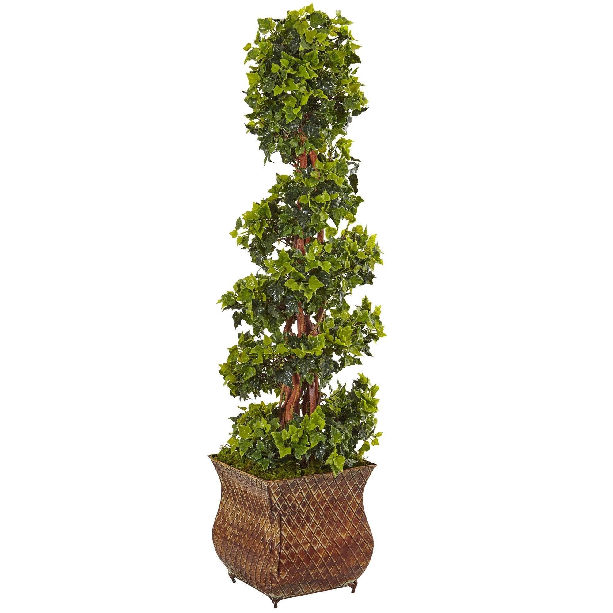 4 English Ivy Spiral Tree in Metal Planter UV Resistant (Indoor/Outdoor)