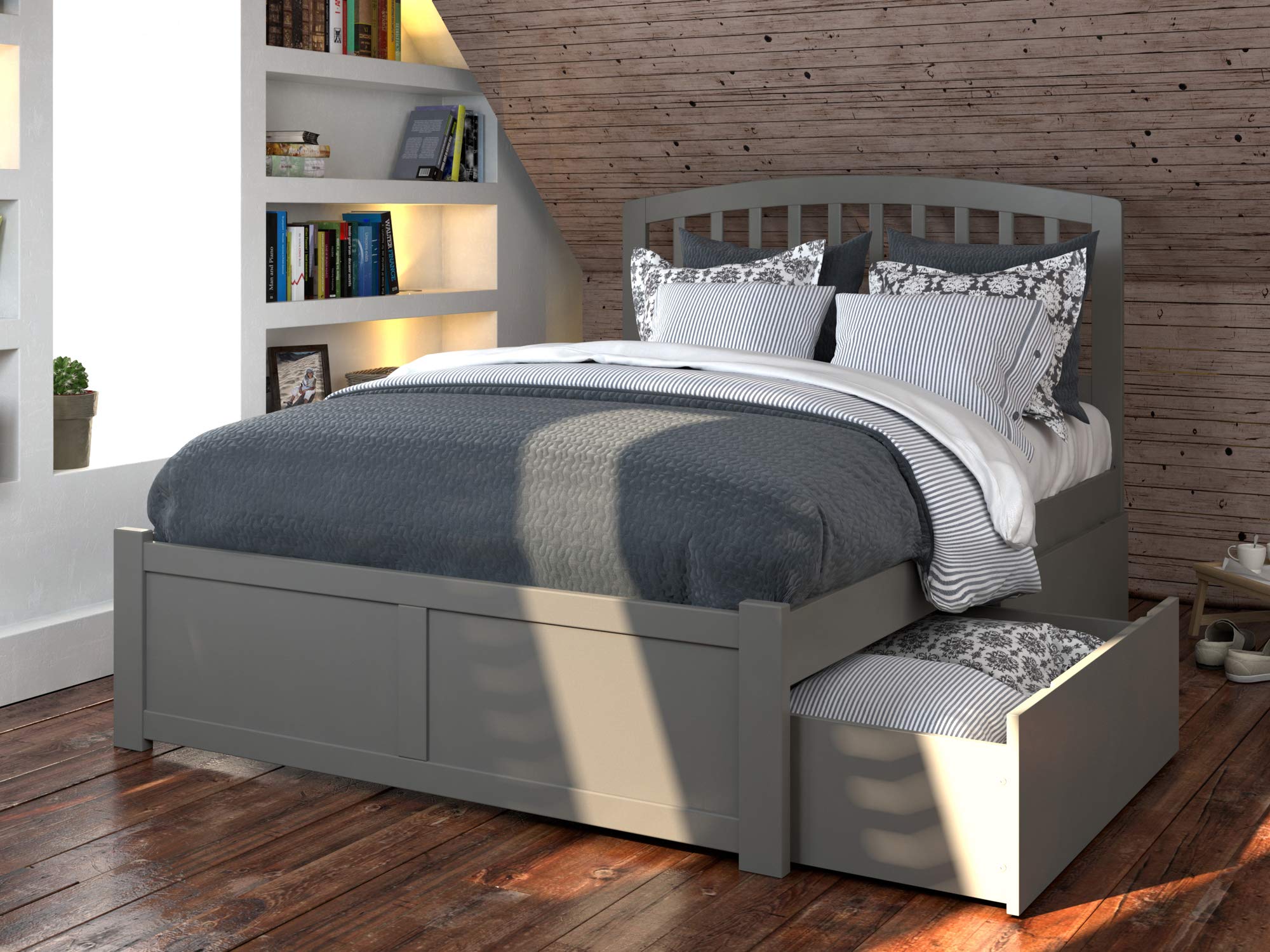 Richmond Full Platform Bed with Flat Panel Foot Board and 2 Urban Bed Drawers in Grey
