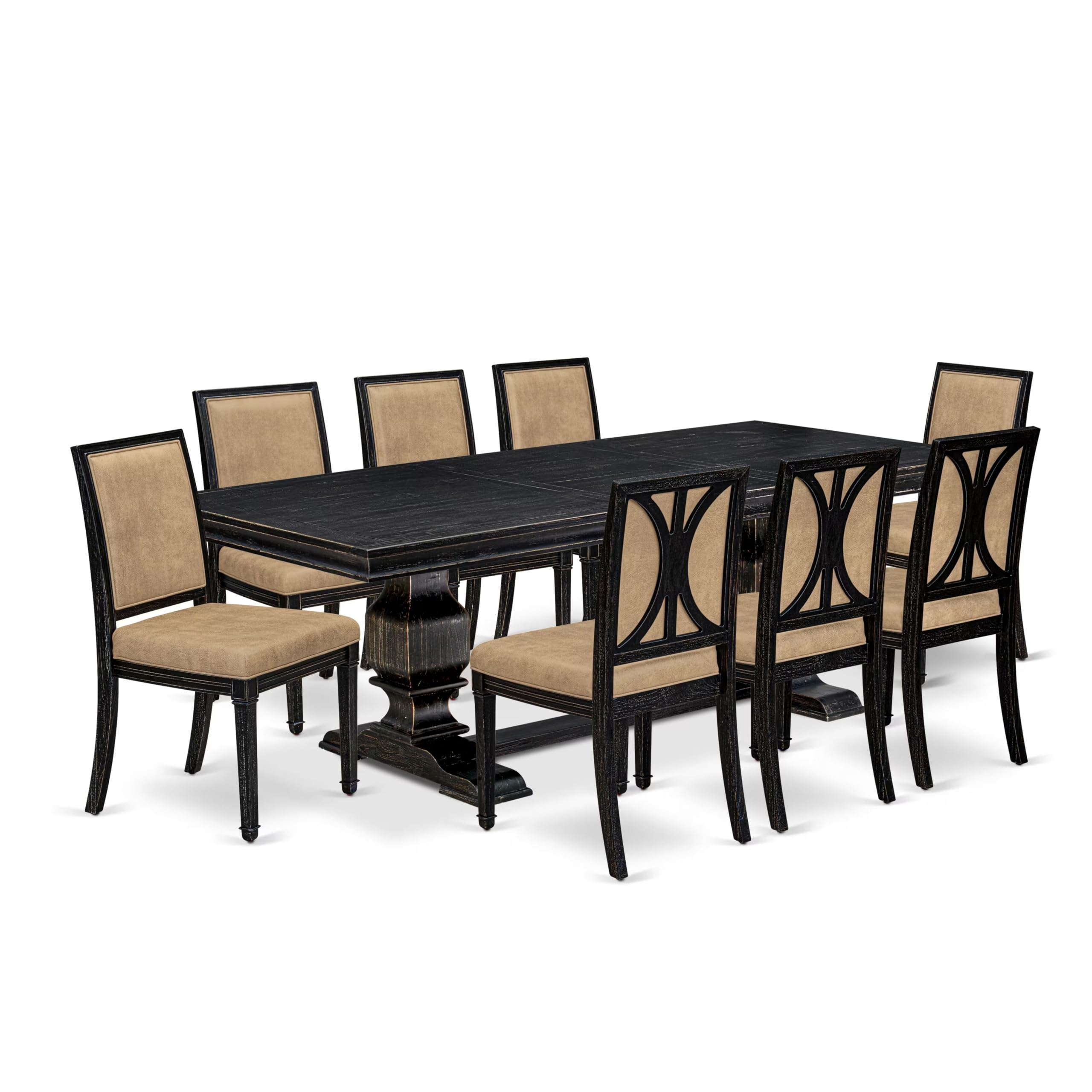 9 piece Kitchen Table Set of a Dining Table and 8 Dark Grey Dining Chairs