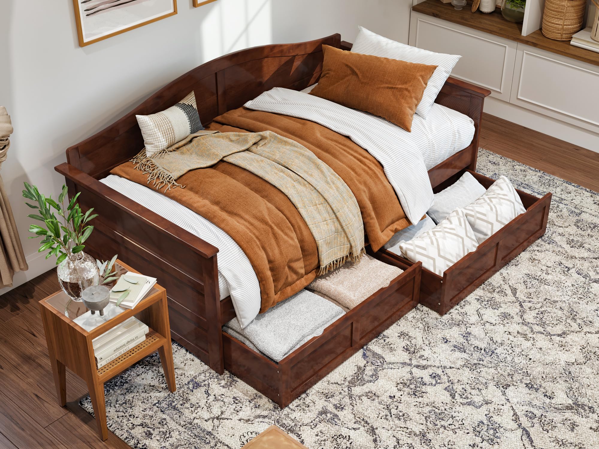 AFI Acadia Twin Wood Daybed with Set of 2 Drawers in Walnut