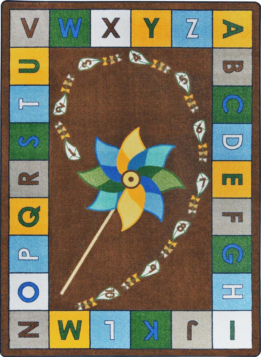 Joy Carpets Kid Essentials Alphabet Pinwheel 54 x 78??Oval Indoor Area Rug in Color Earthtone