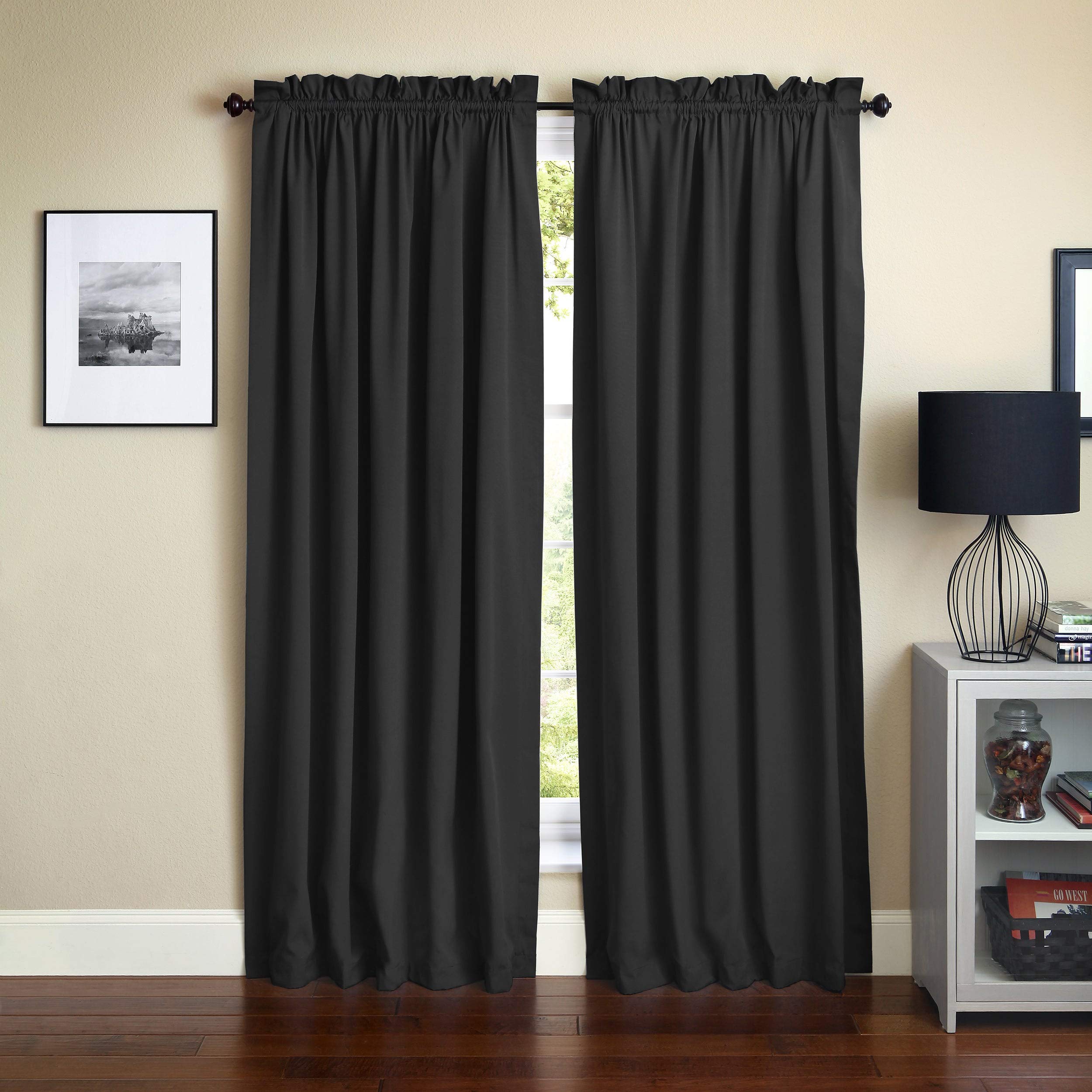 Casafoyer Blazing Needles 84-inch by 52-inch Twill Curtain Panels (Set of 2) - Black | (2 Units)