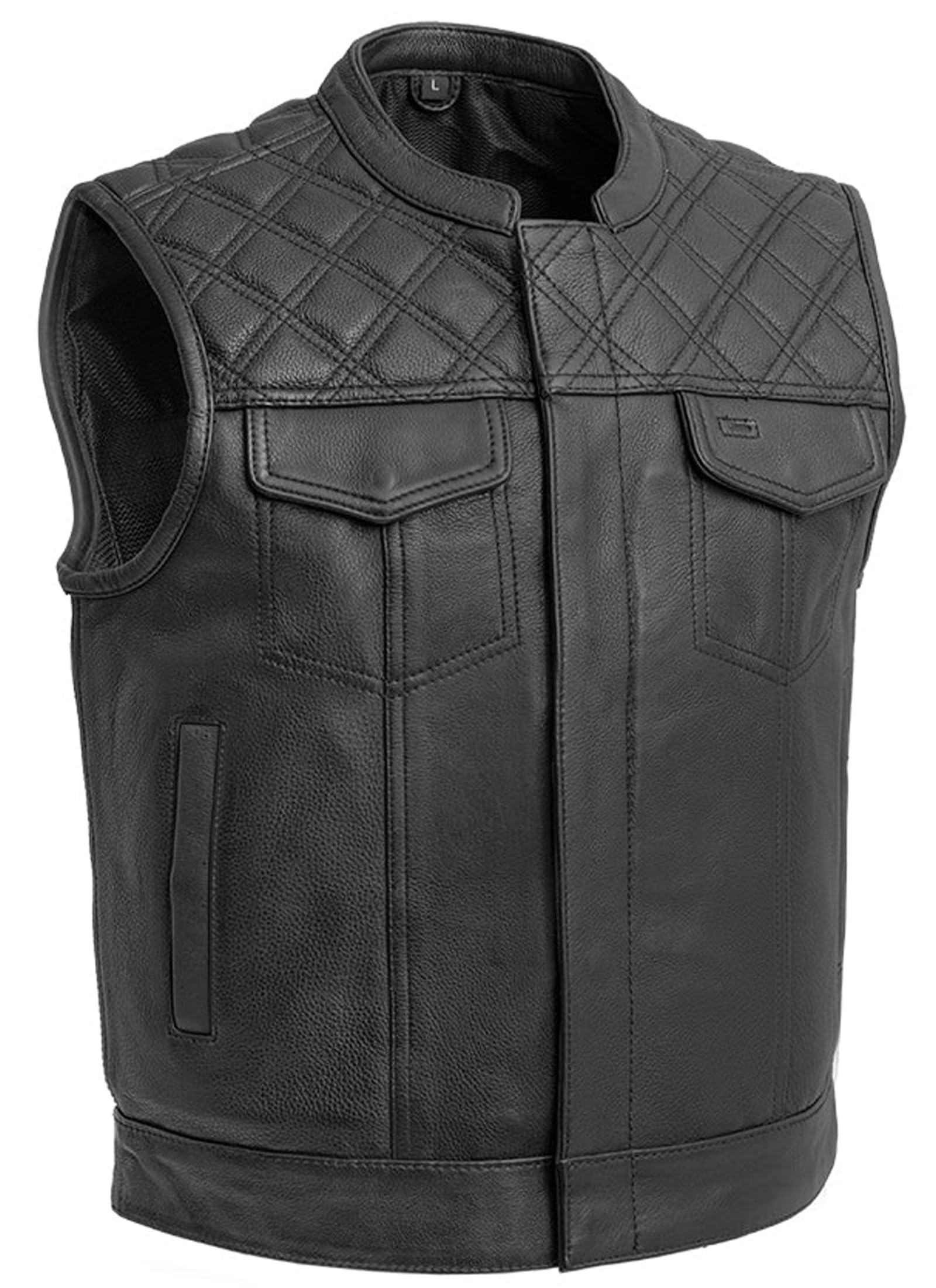 Downside Mens Motorcycle Leather Vest - Black