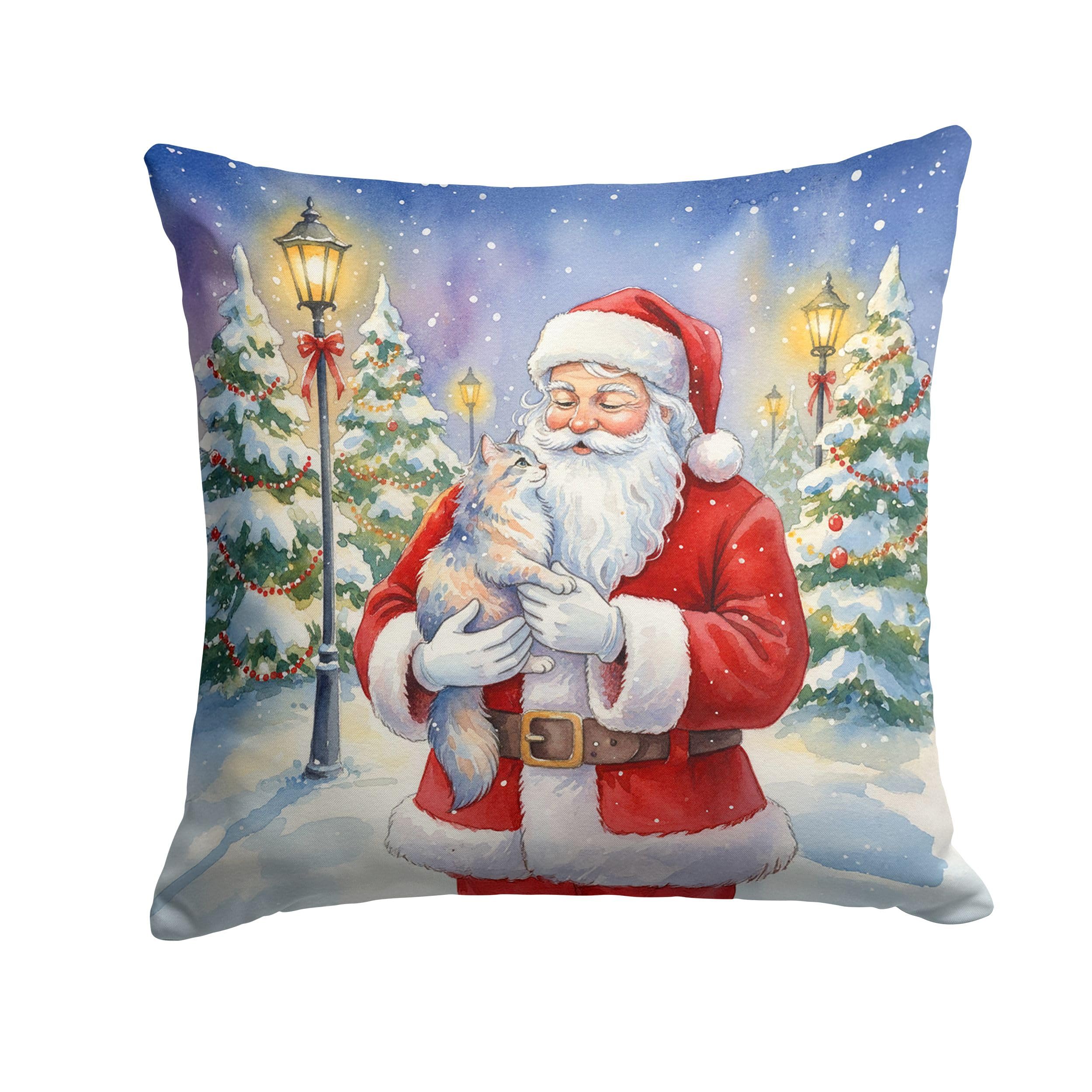 Carolines Treasures Australian Mist Cat with Santa Claus Throw Pillow Decorative Indoor Outdoor Accent Cushion for Couch, Bed or Patio, 14Hx14W