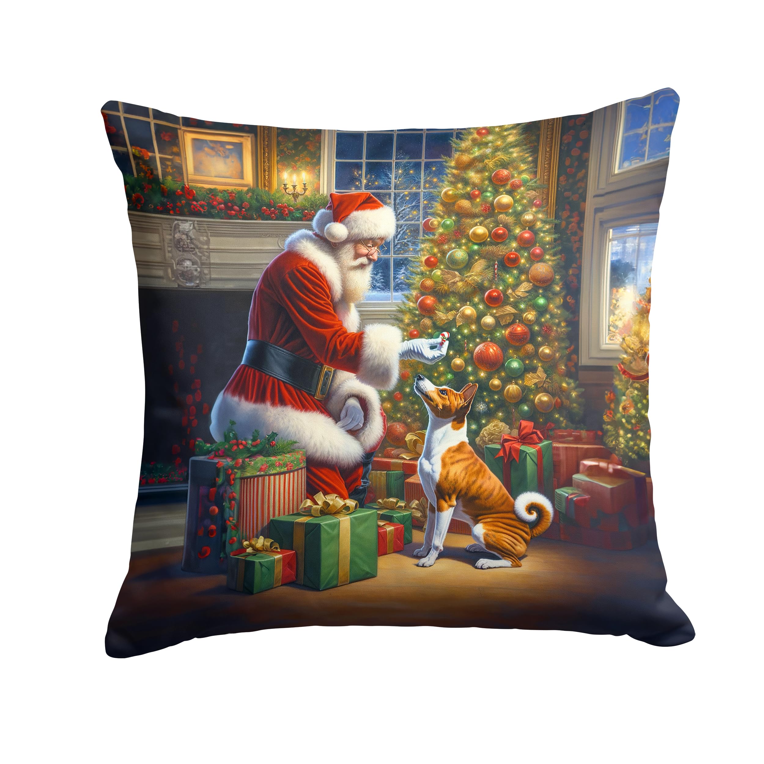 Carolines Treasures Basenji and Santa Claus Throw Pillow Machine Washable, Indoor Outdoor Decorative Pillow for Couch, Bed or Patio, 14Hx14W