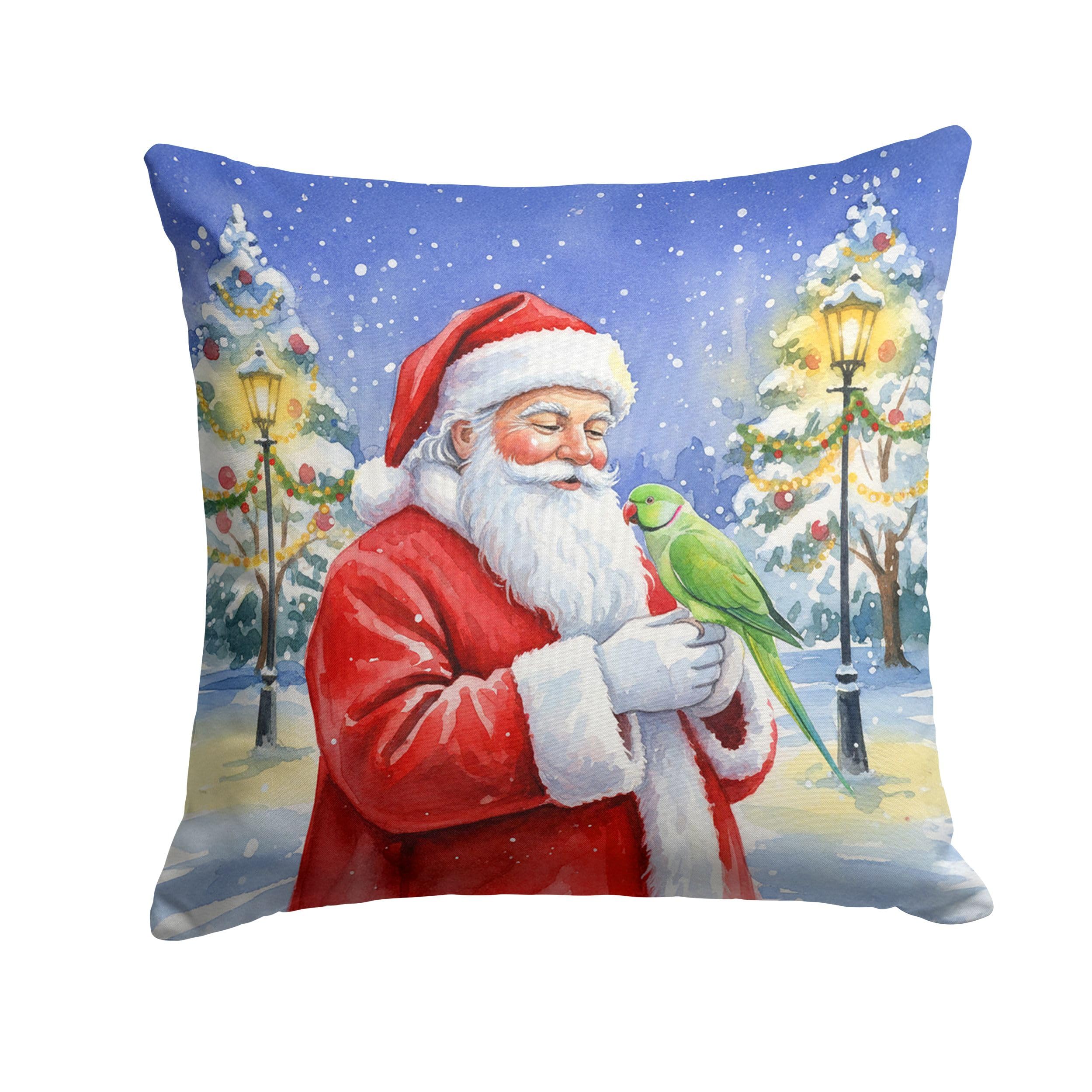 Carolines Treasures Indian Parakeet with Santa Claus Throw Pillow Decorative Indoor Outdoor Accent Cushion for Couch, Bed or Patio, 14Hx14W