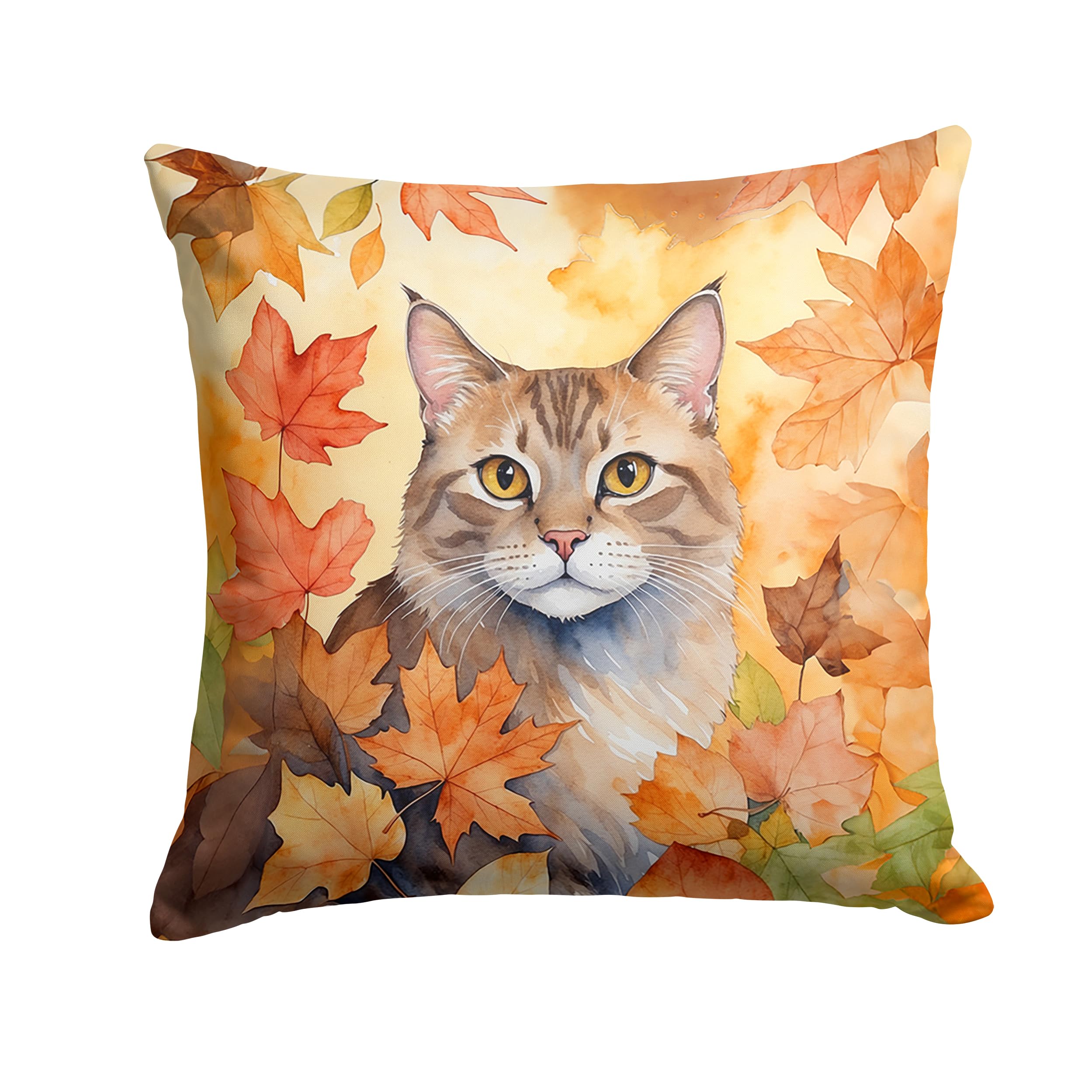 Carolines Treasures Dwelf Cat in Fall Leaves Throw Pillow Machine Washable, Indoor Outdoor Decorative Pillow for Couch, Bed or Patio, 14Hx14W