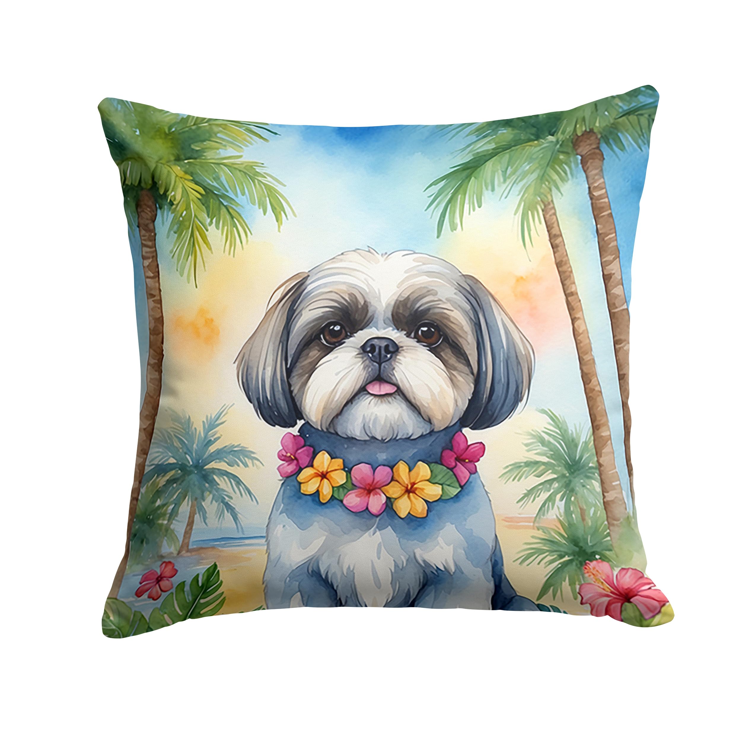 Carolines Treasures Luau Party Decorative Throw Pillow, 18Hx18W, Shih Tzu 6521