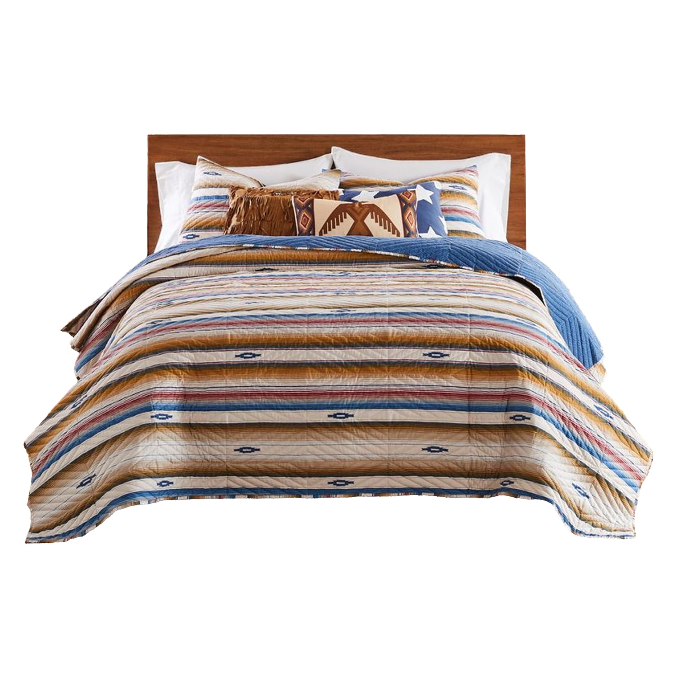 Rey 3pc Cal King Quilt and Pillow Sham Set, Ivory Multicolor Chevron Design