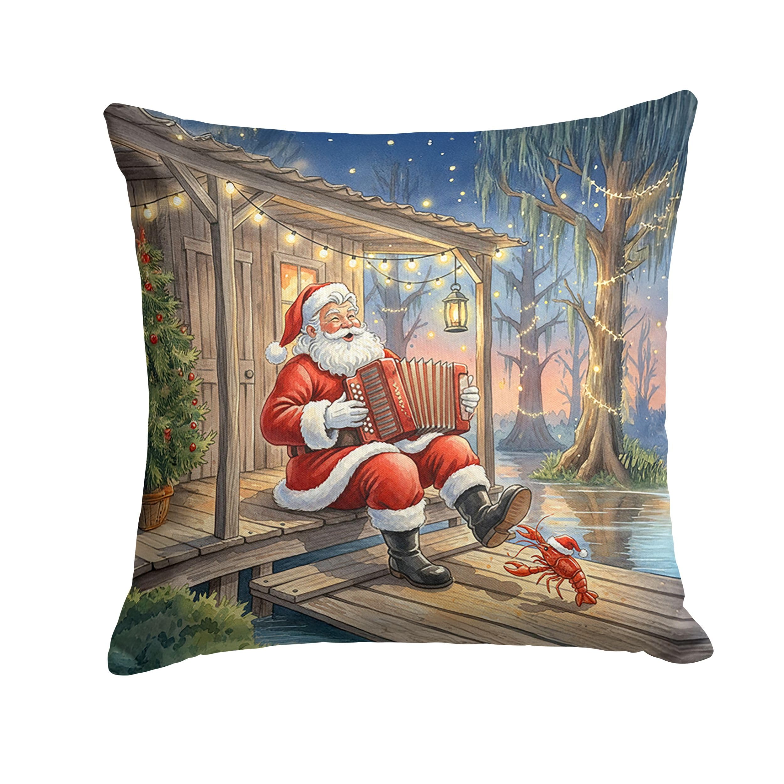 Carolines Treasures Cajun Santa Claus Playing Zydeco Christmas Throw Pillow Decorative Indoor Outdoor Accent Cushion for Couch, Bed or Patio, 14Hx14W