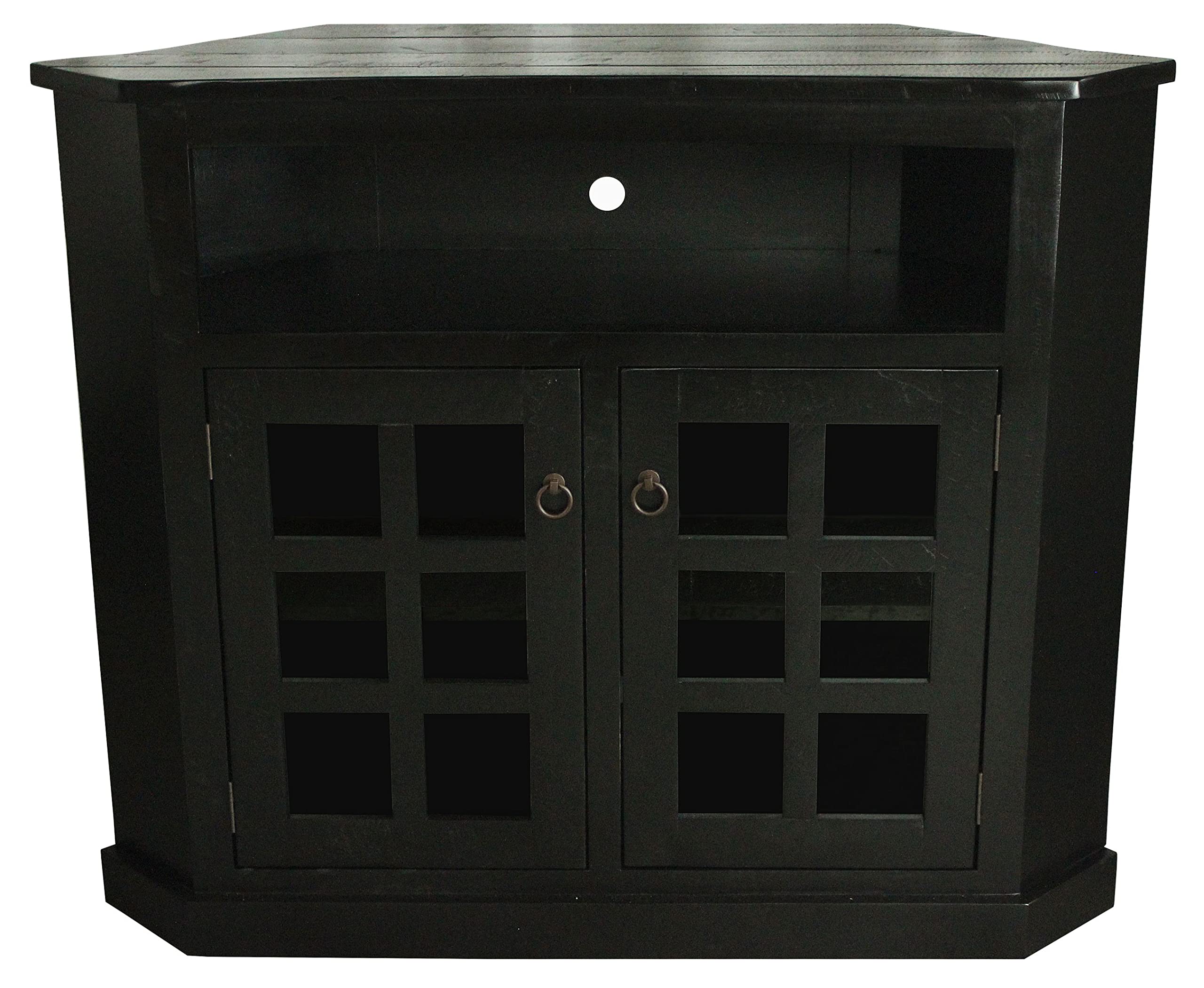 Rustic Tall Curve Corner TV Stand in Antique Black