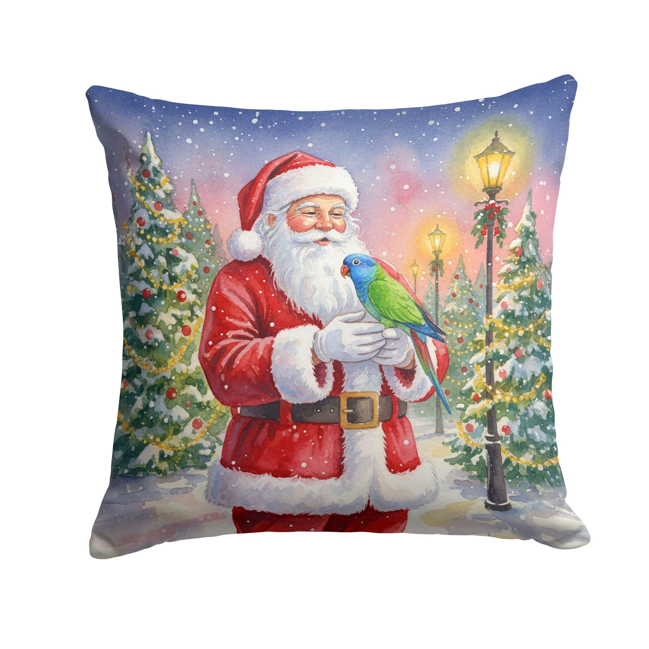 Carolines Treasures Blue Headed Pionus Parrot with Santa Claus Throw Pillow Decorative Indoor Outdoor Accent Cushion for Couch, Bed or Patio, 18Hx18W