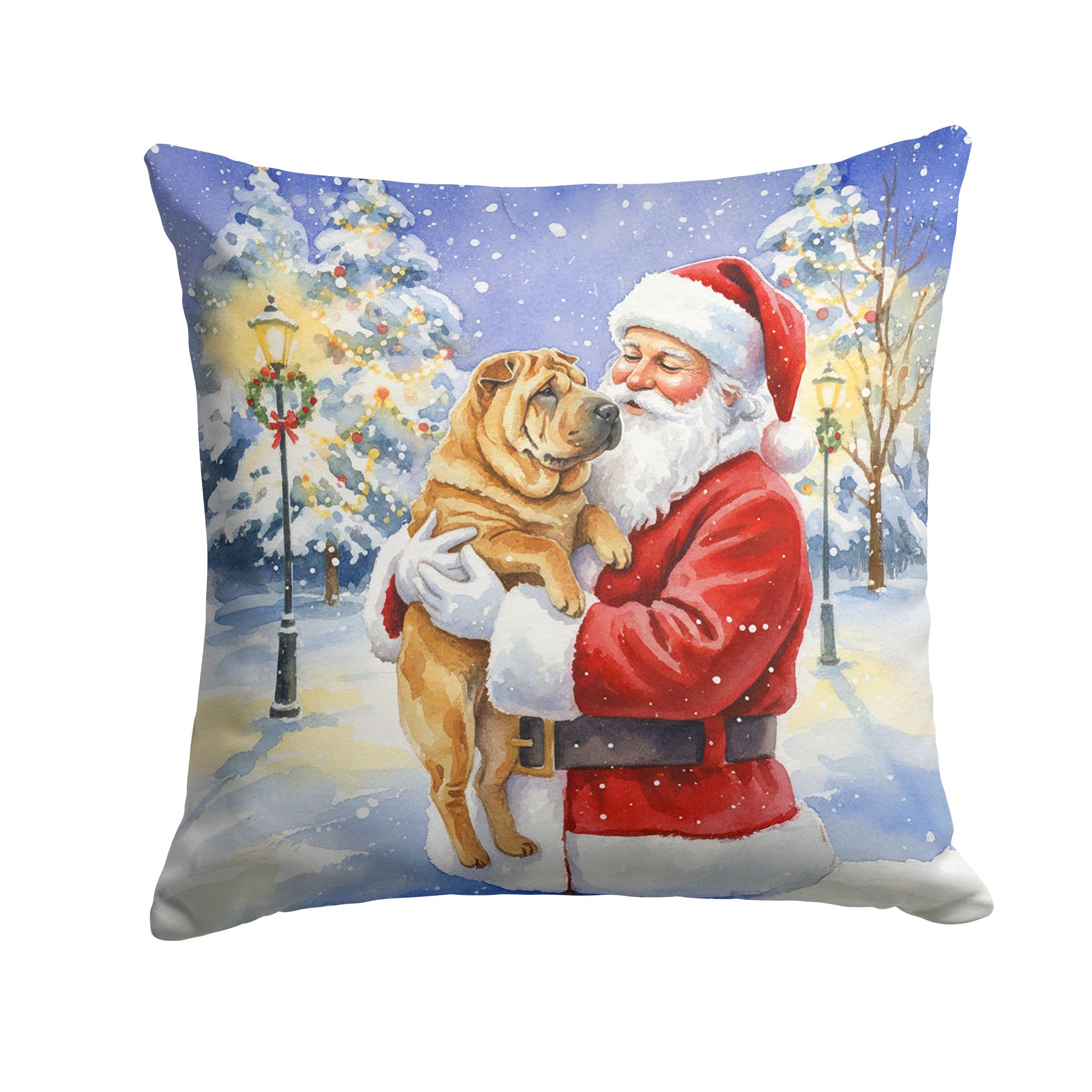 Carolines Treasures Shar Pei with Santa Claus Throw Pillow Decorative Indoor Outdoor Accent Cushion for Couch, Bed or Patio, 14Hx14W