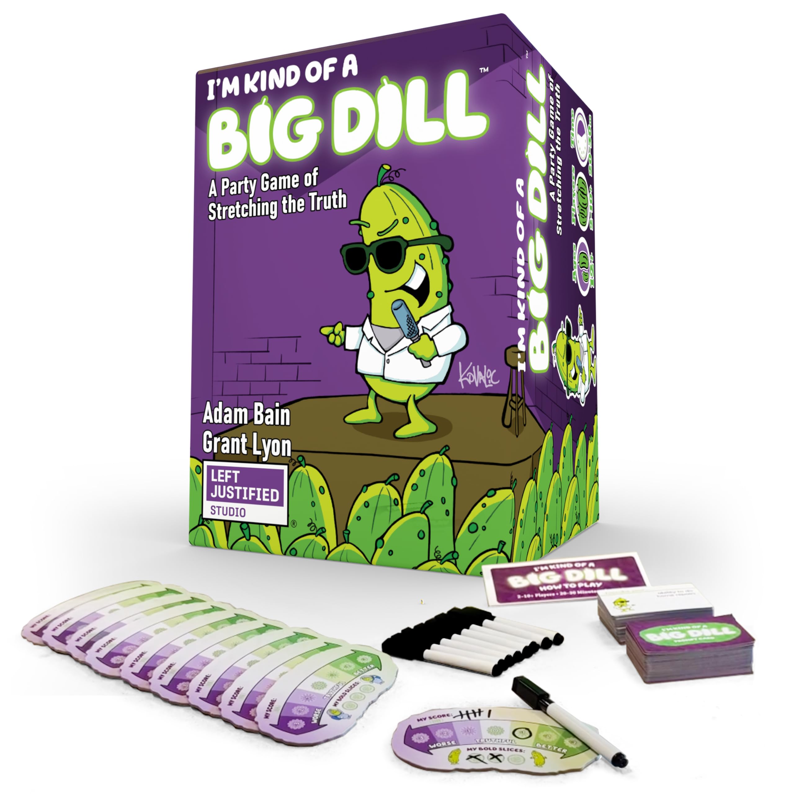 Left Justified Im Kind of a Big Dill  Hilarious Card Game for Adults & Teens  Perfect for Game Night, Parties & Gatherings  Bluffing, Guessing & Exaggeration with Tokens for Friends & Family Fun!