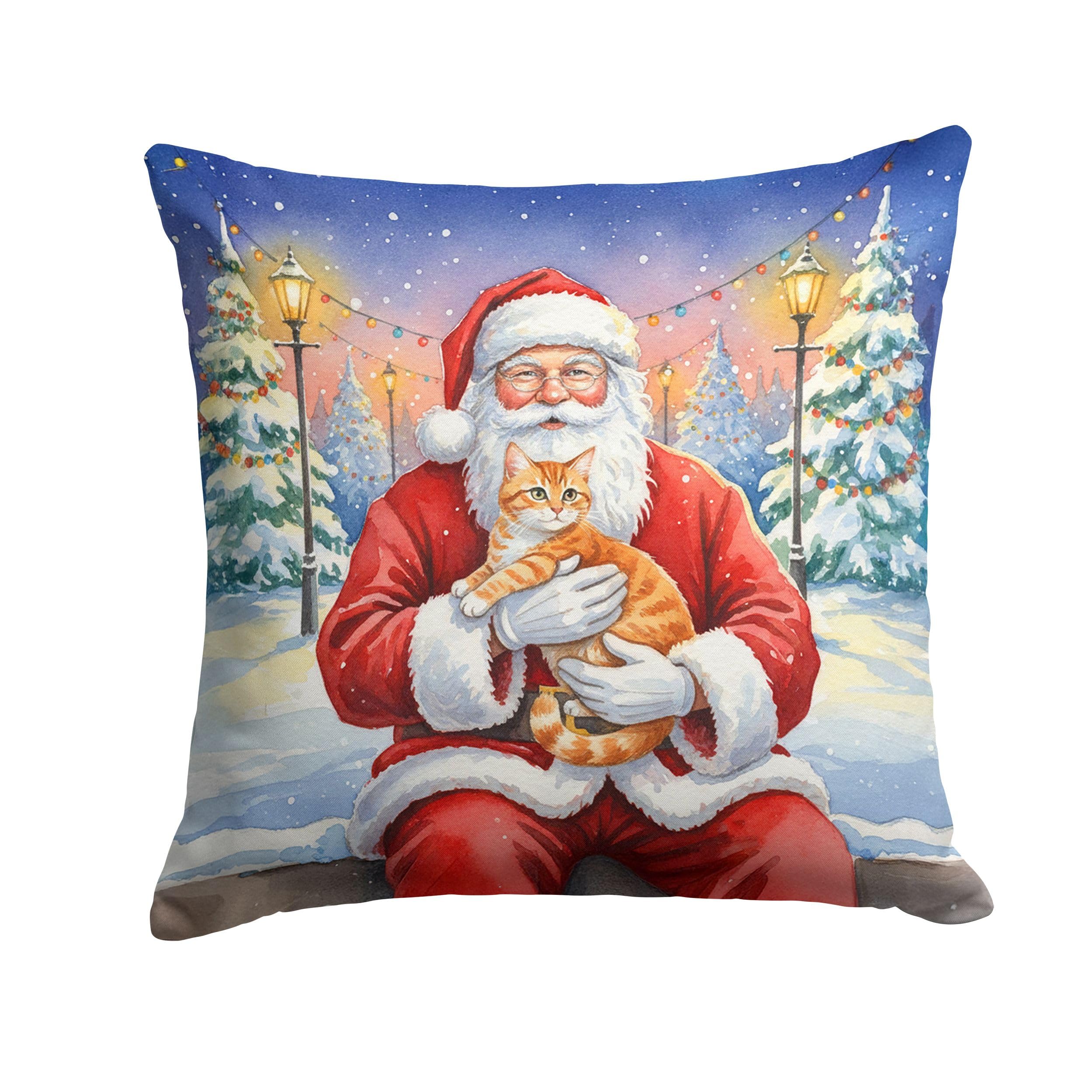Carolines Treasures Orange Mackerel Tabby Cat with Santa Claus Throw Pillow Decorative Indoor Outdoor Accent Cushion for Couch, Bed or Patio, 18Hx18W