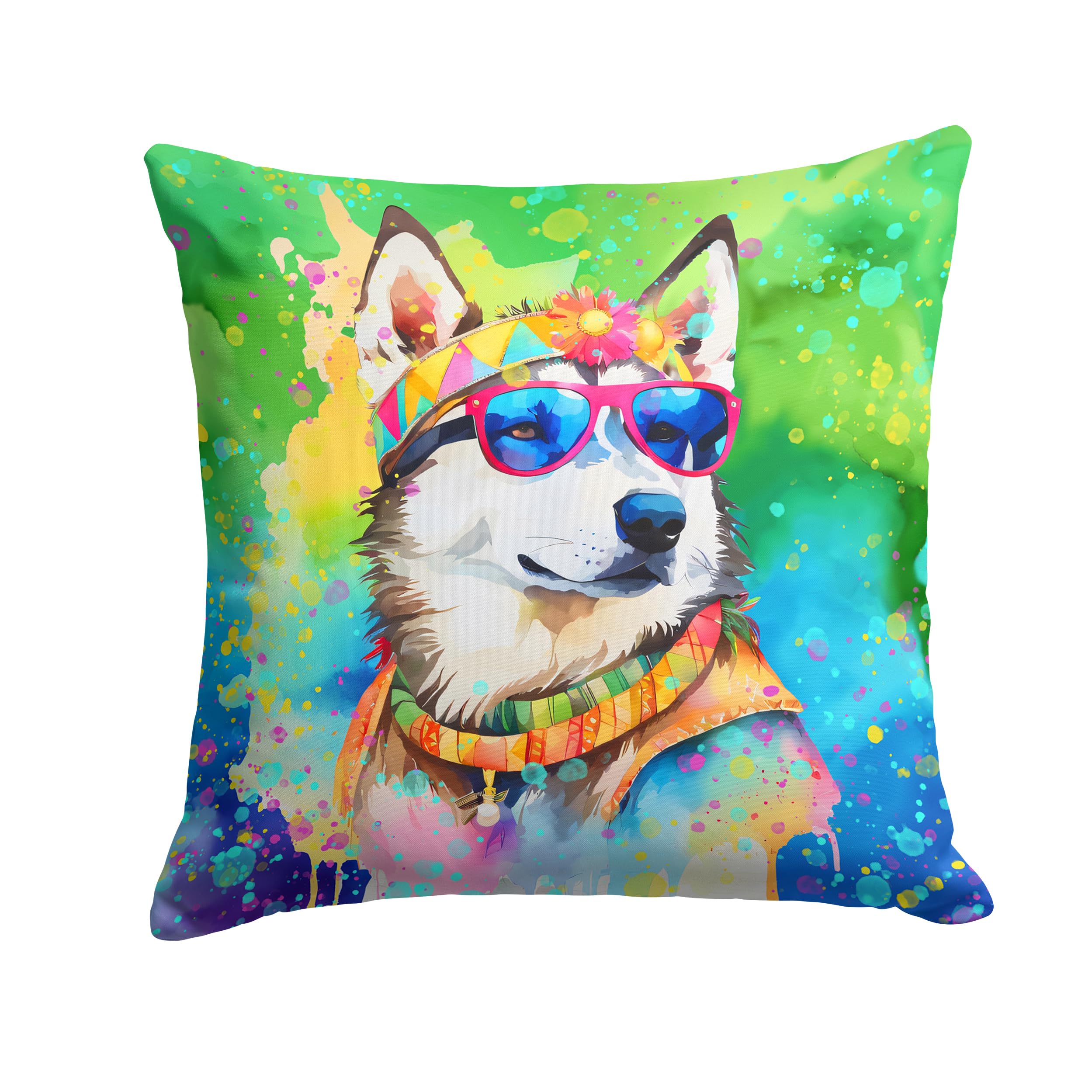 Siberian Husky Hippie Dawg Throw Pillow