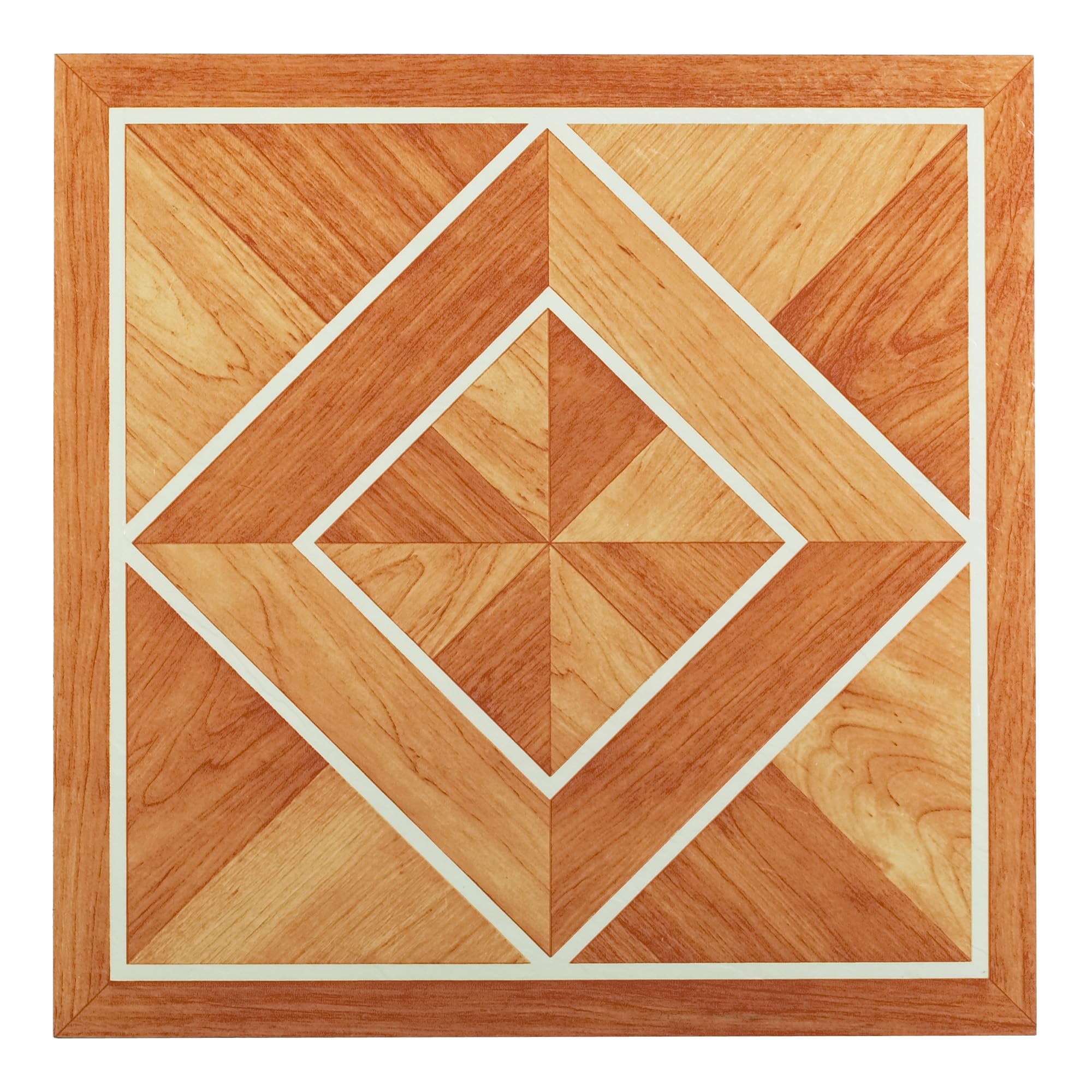 Tivoli White Border Classic Inlaid Parquet 12x12 Self Adhesive Vinyl Floor Tile - 45 Tiles/45 sq Ft.