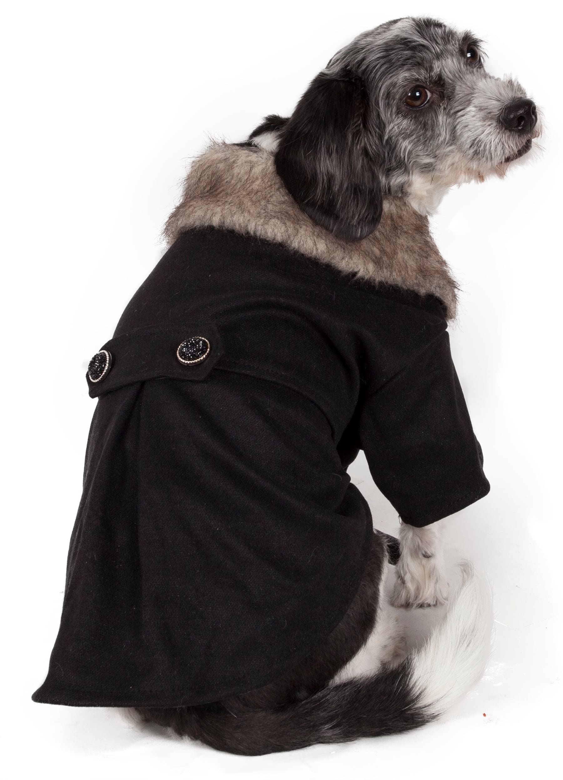 Buttoned Coast-Guard Fashion Faux-Fur Collared Wool Pet Coat