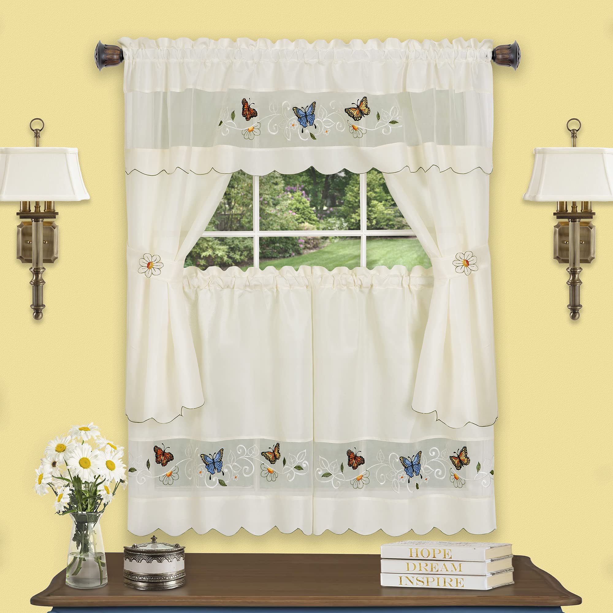 Daisy Meadow Embellished Cottage Window Curtain Set 58x36