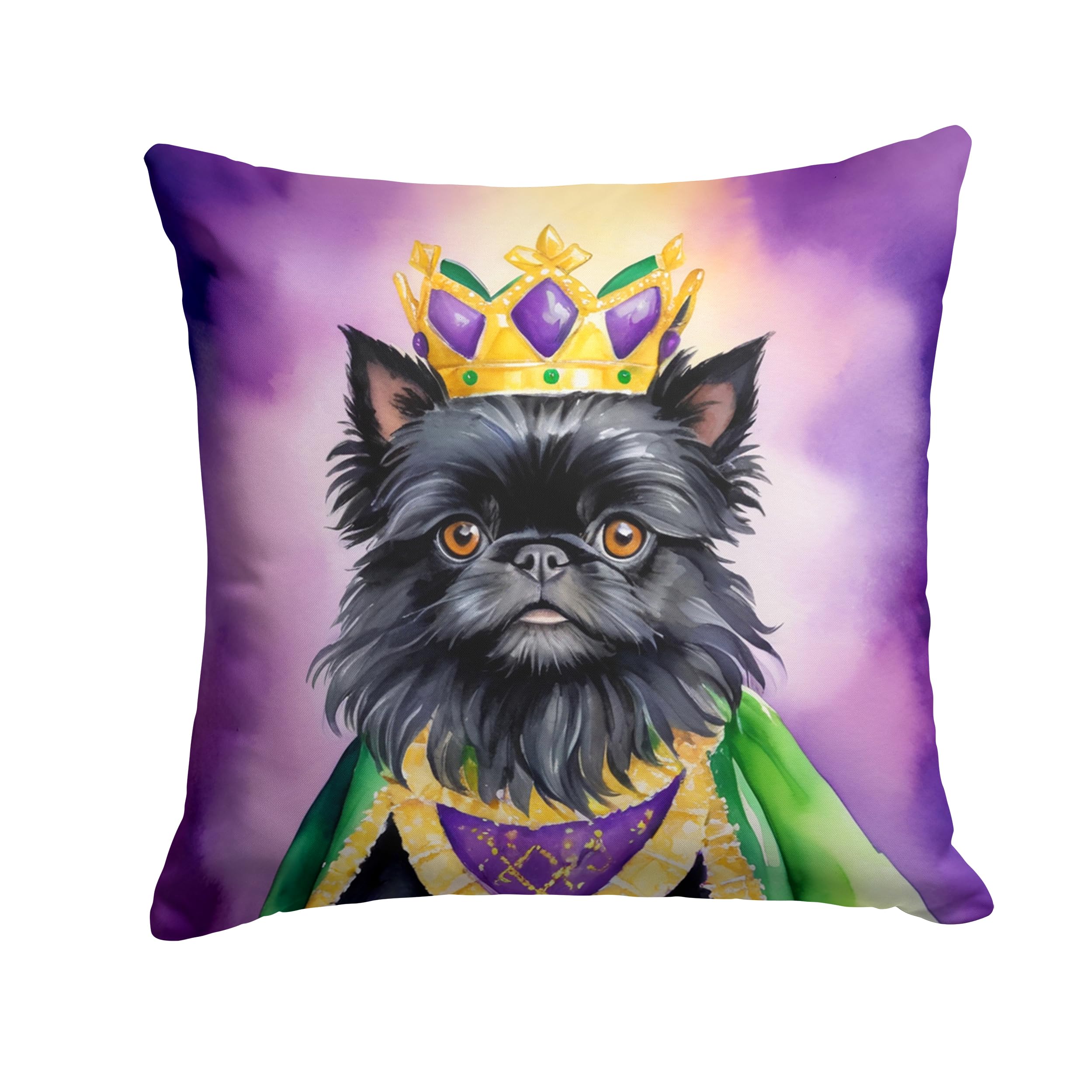 Carolines Treasures Affenpinscher King of Mardi Gras Throw Pillow Machine Washable, Indoor Outdoor Decorative Pillow for Couch, Bed or Patio, 18Hx18W