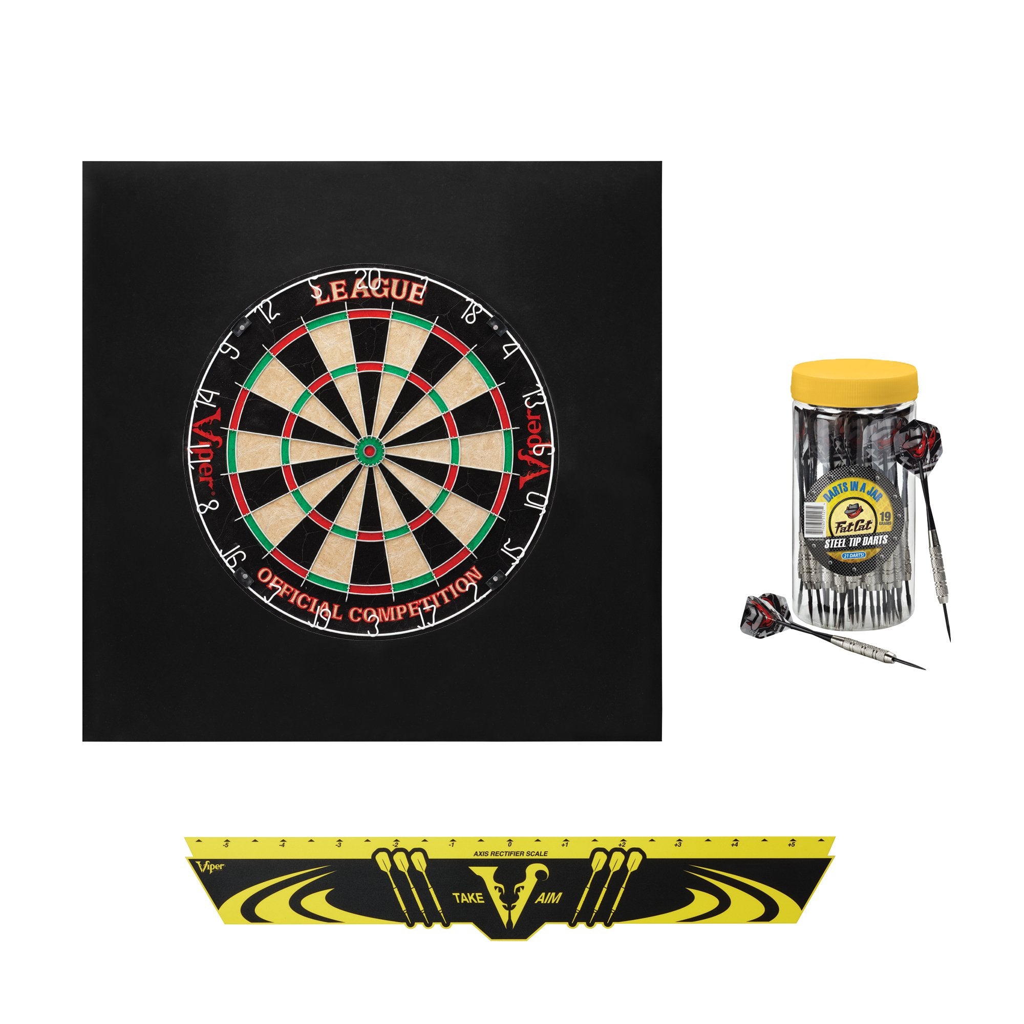 Viper League Sisal Dartboard, Defender II Dart Surround, Jar of 20 Darts and Viper Edge Throwline