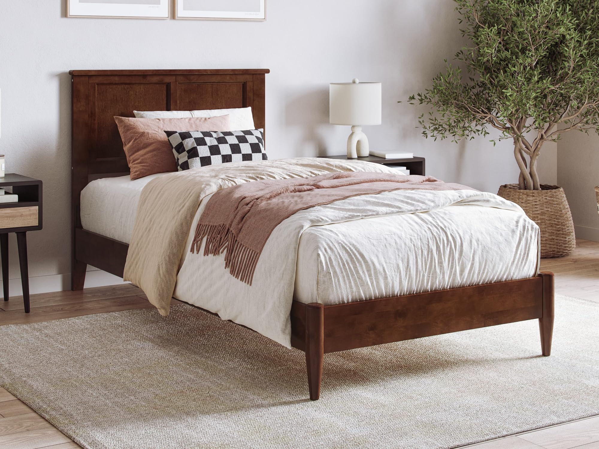 Charlotte Twin XL Solid Wood Low Profile Platform Bed in Walnut