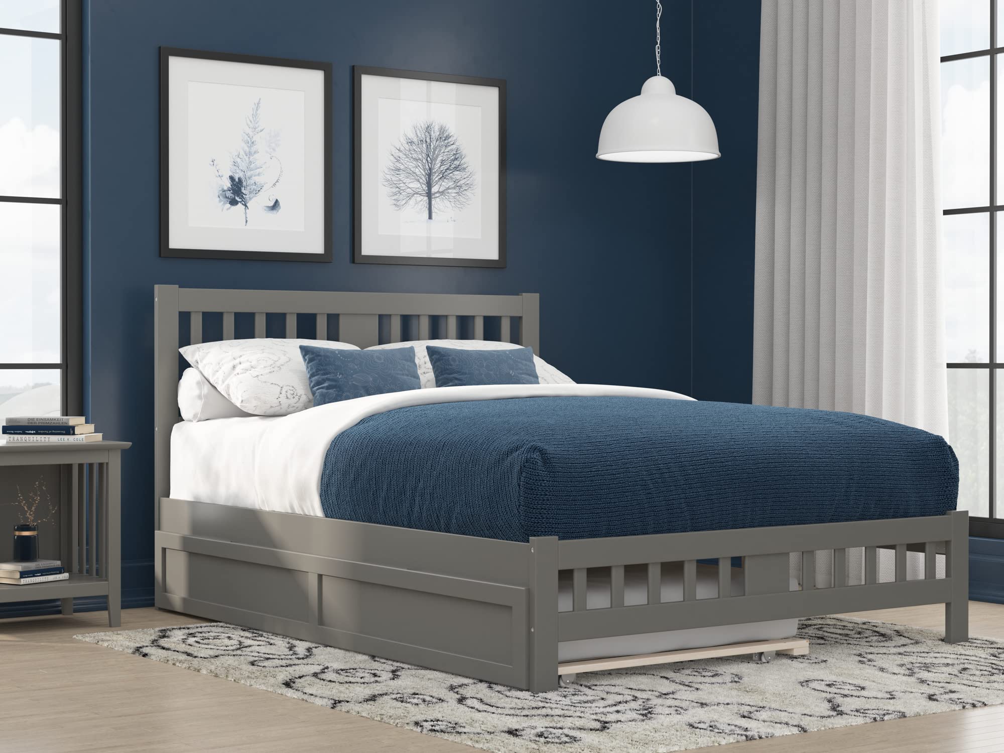 Tahoe Queen Platform Bed with Matching Footboard & Twin XL Trundle in Grey