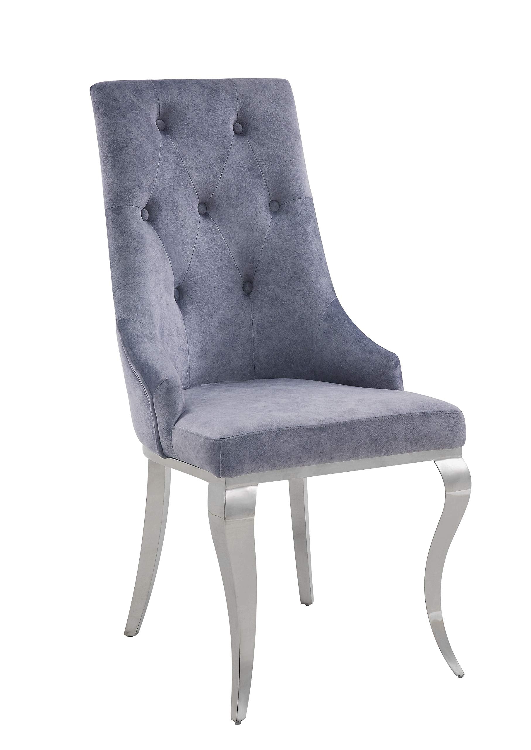 Side Chair (Set-2), Gray Fabric & Stainless Steel
