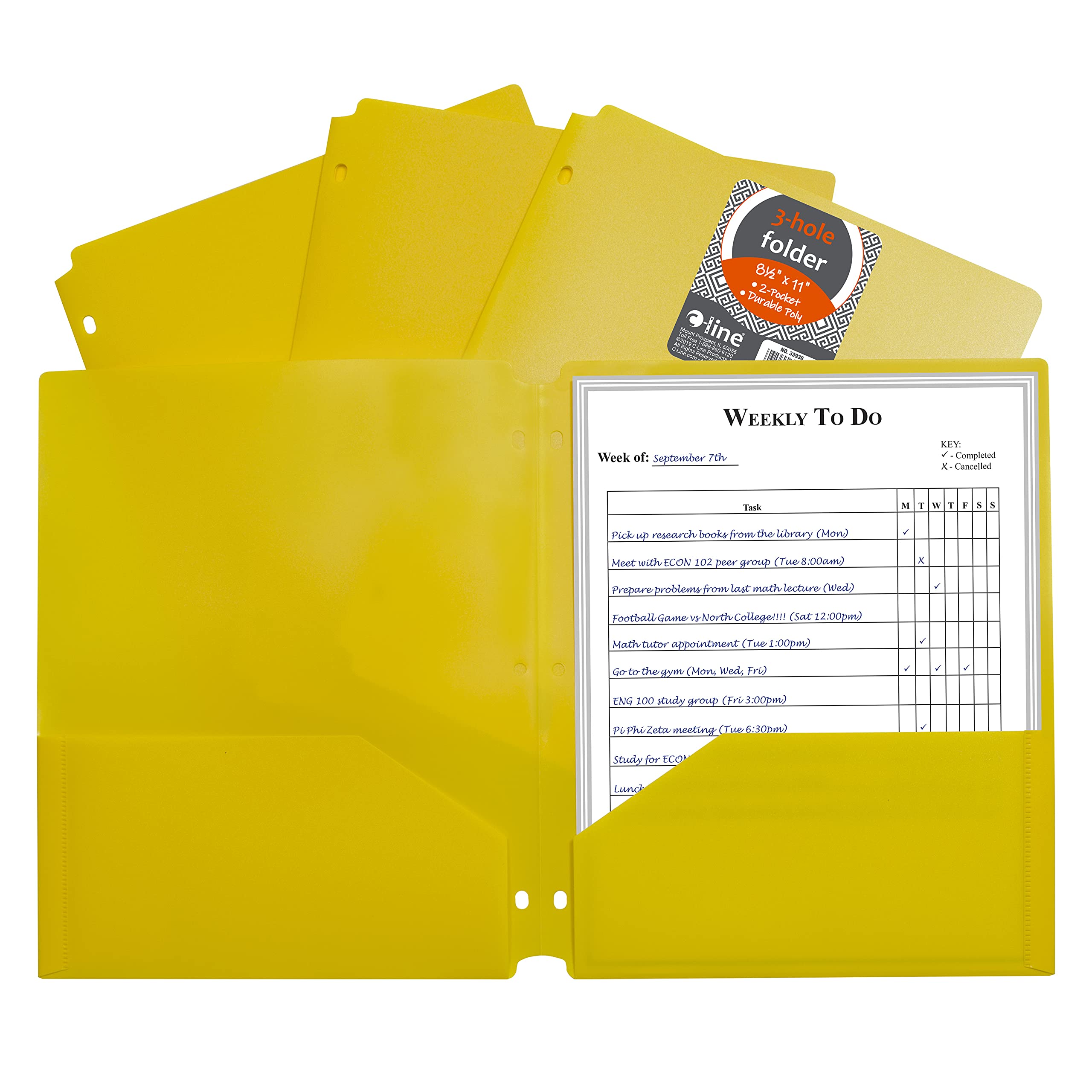 Two-Pocket Heavyweight Poly Portfolio Folder with Three-Hole Punch, Yellow, 1/EA (Set of 25 EA)
