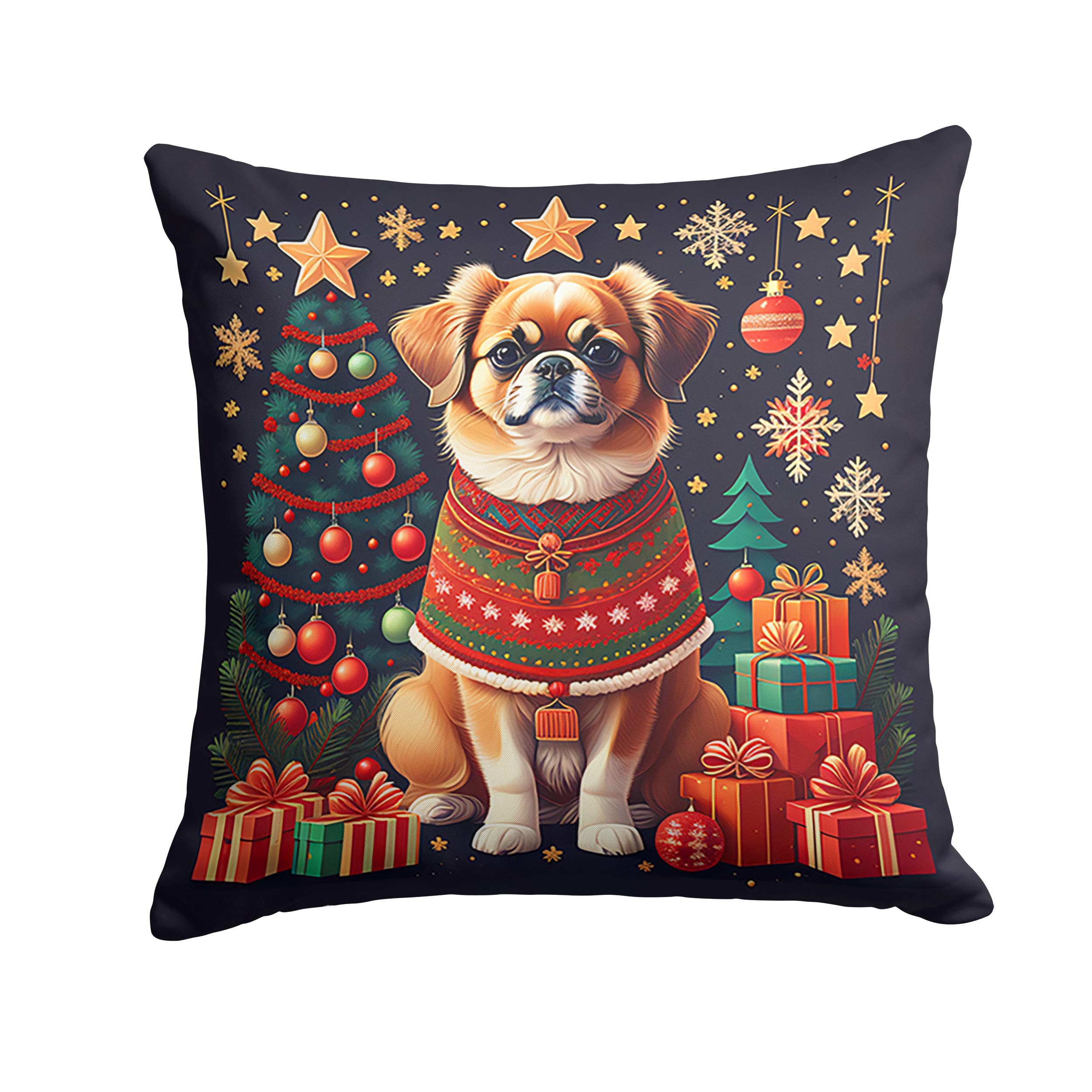 Carolines Treasures DAC1161PW1818 Tibetan Spaniel Christmas Fabric Decorative Pillow Machine Washable, Indoor Outdoor Decorative Pillow for Couch, Bed or Patio, 18Hx18W