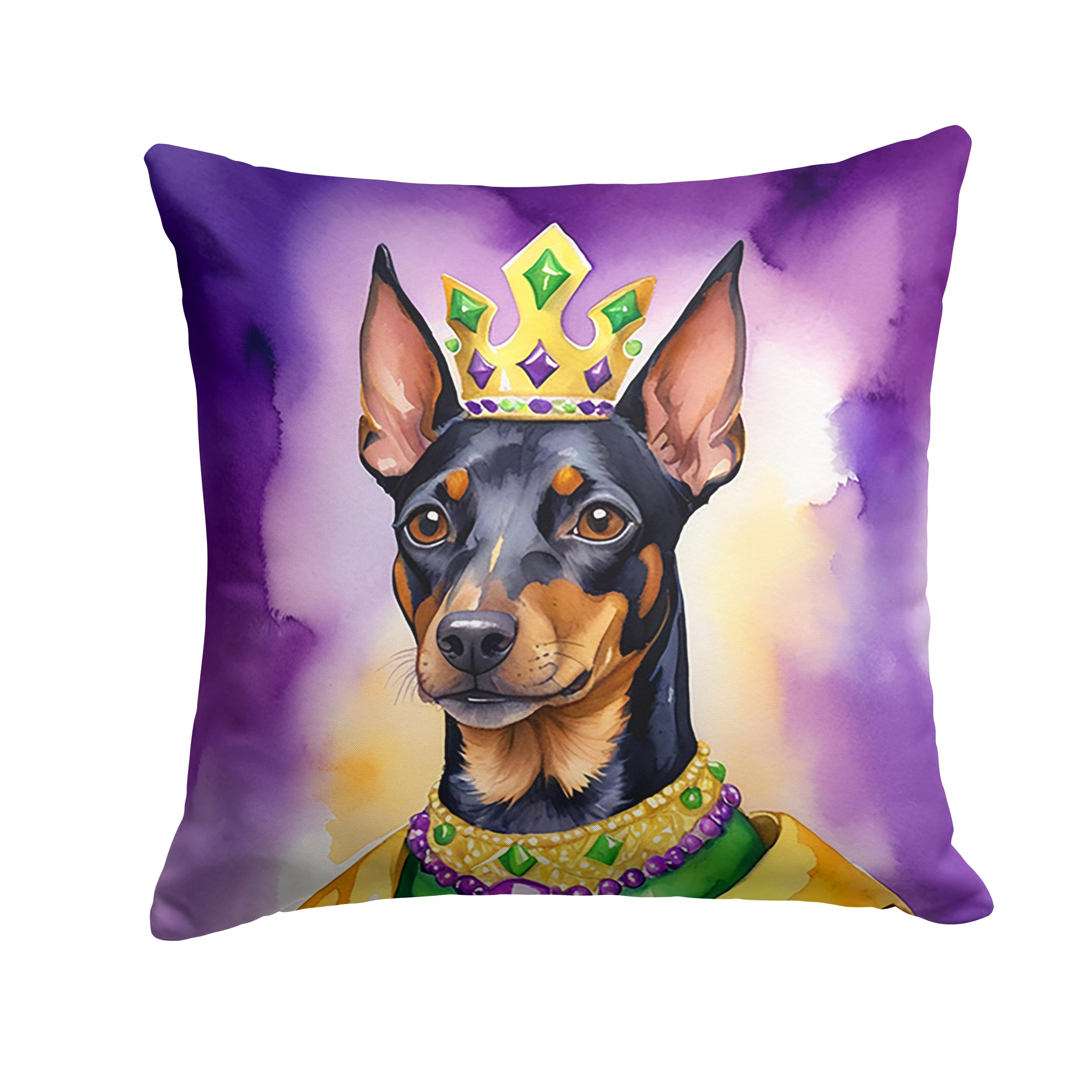 Carolines Treasures Manchester Terrier King of Mardi Gras Throw Pillow Machine Washable, Indoor Outdoor Decorative Pillow for Couch, Bed or Patio, 14Hx14W