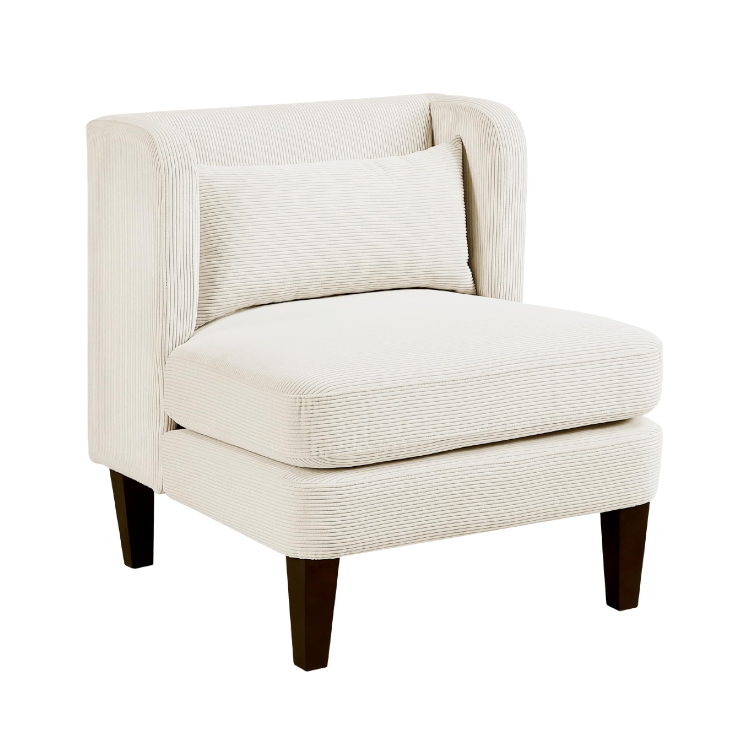 Feya Accent Chair w Lumbar Pillow, Channeled Beige Corduroy, Brown Legs