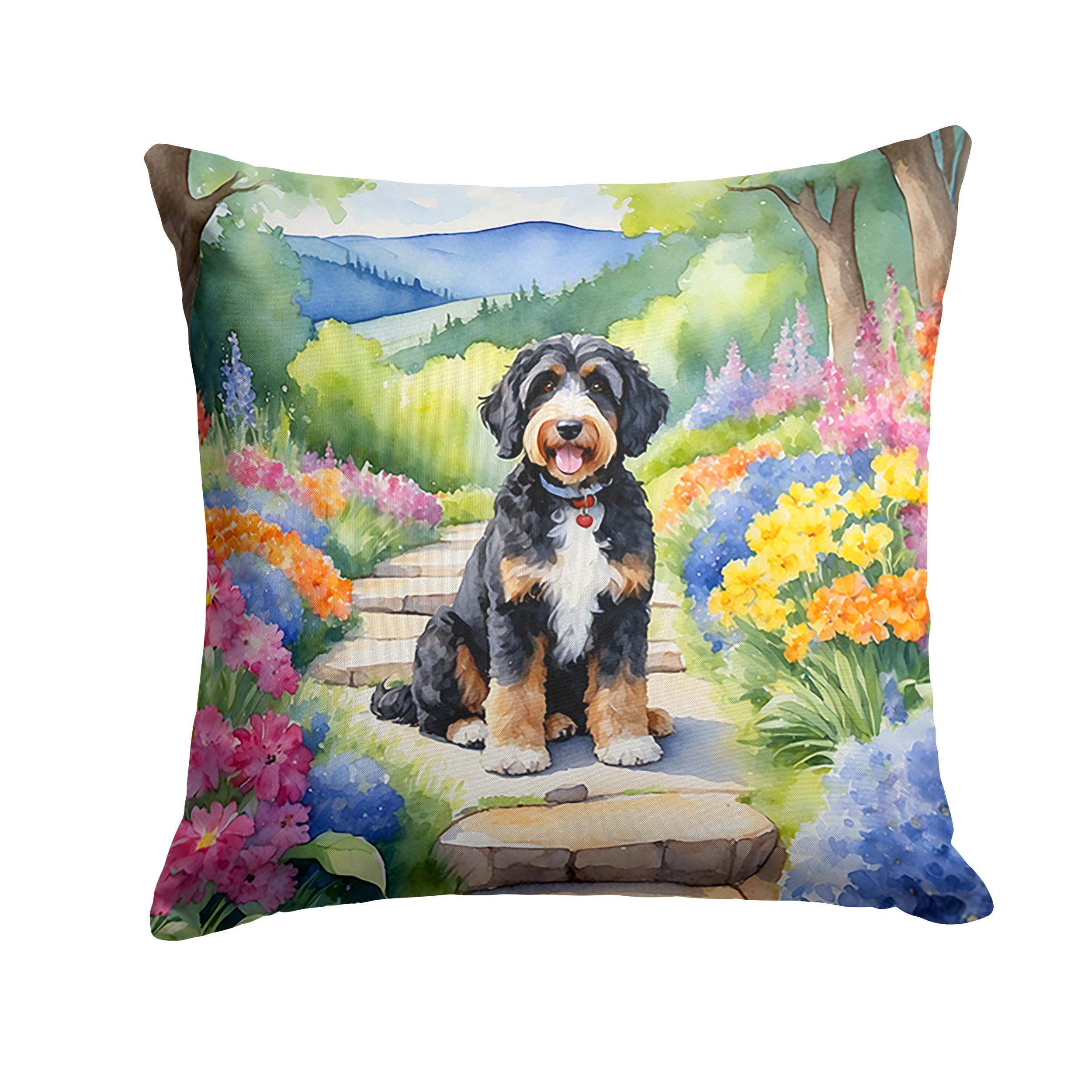 Bernedoodle Spring Path Throw Pillow