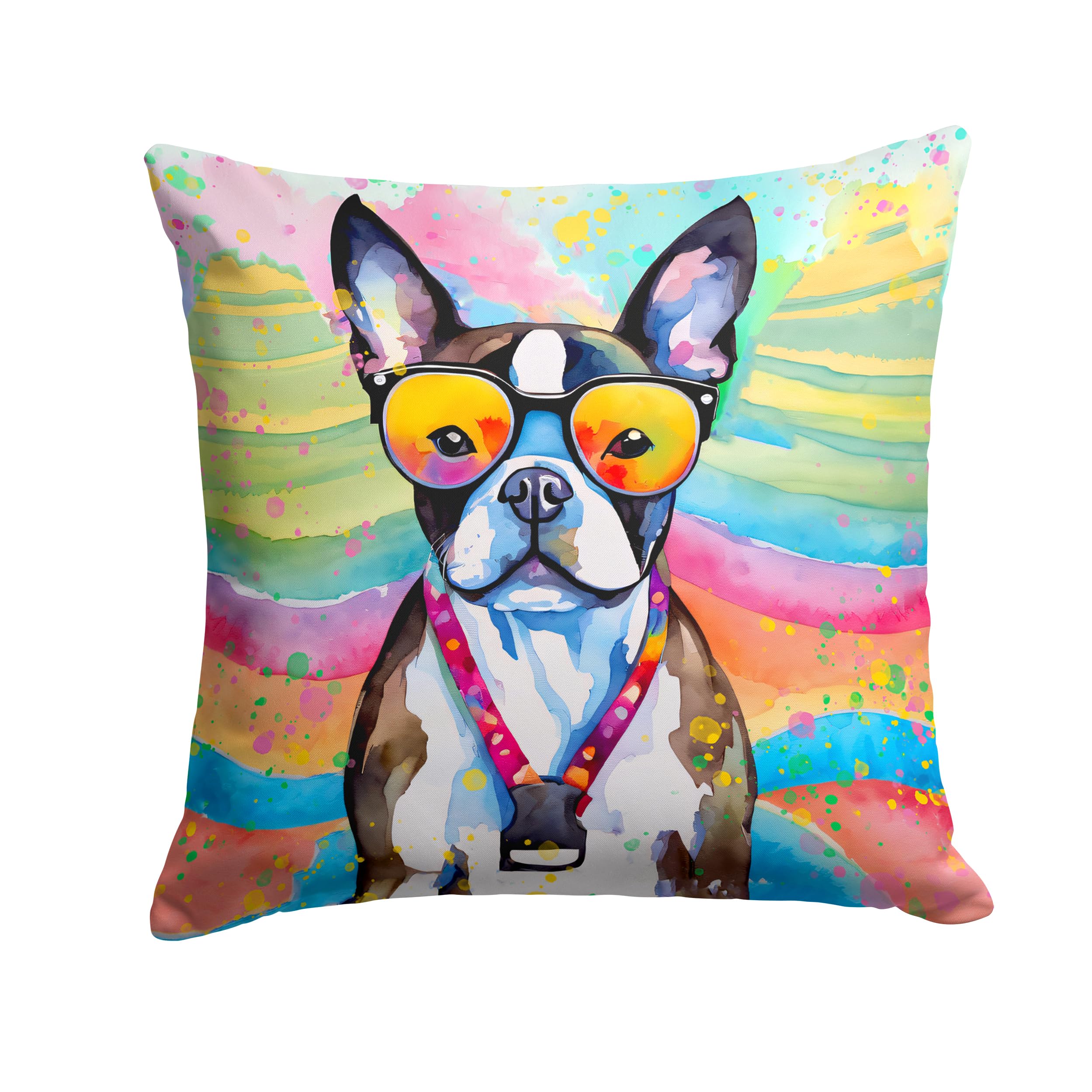 Boston Terrier Hippie Dawg Throw Pillow
