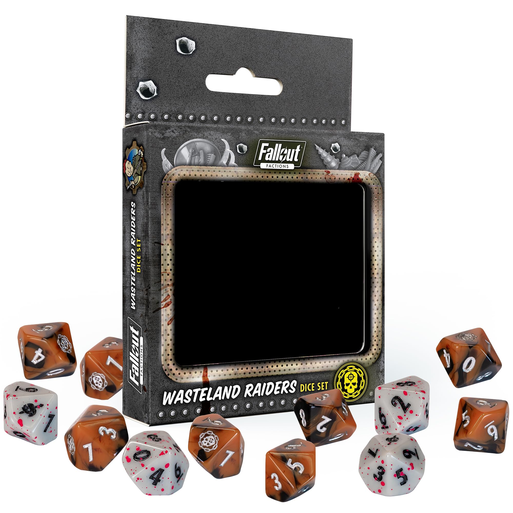 Modiphius Entertainment: Fallout: Factions Dice Set: Wasteland Raiders - 12 Piece 10-Sided Dice Set, 8 Play & 4 Luck, Tabletop Gaming, RPG Accessory